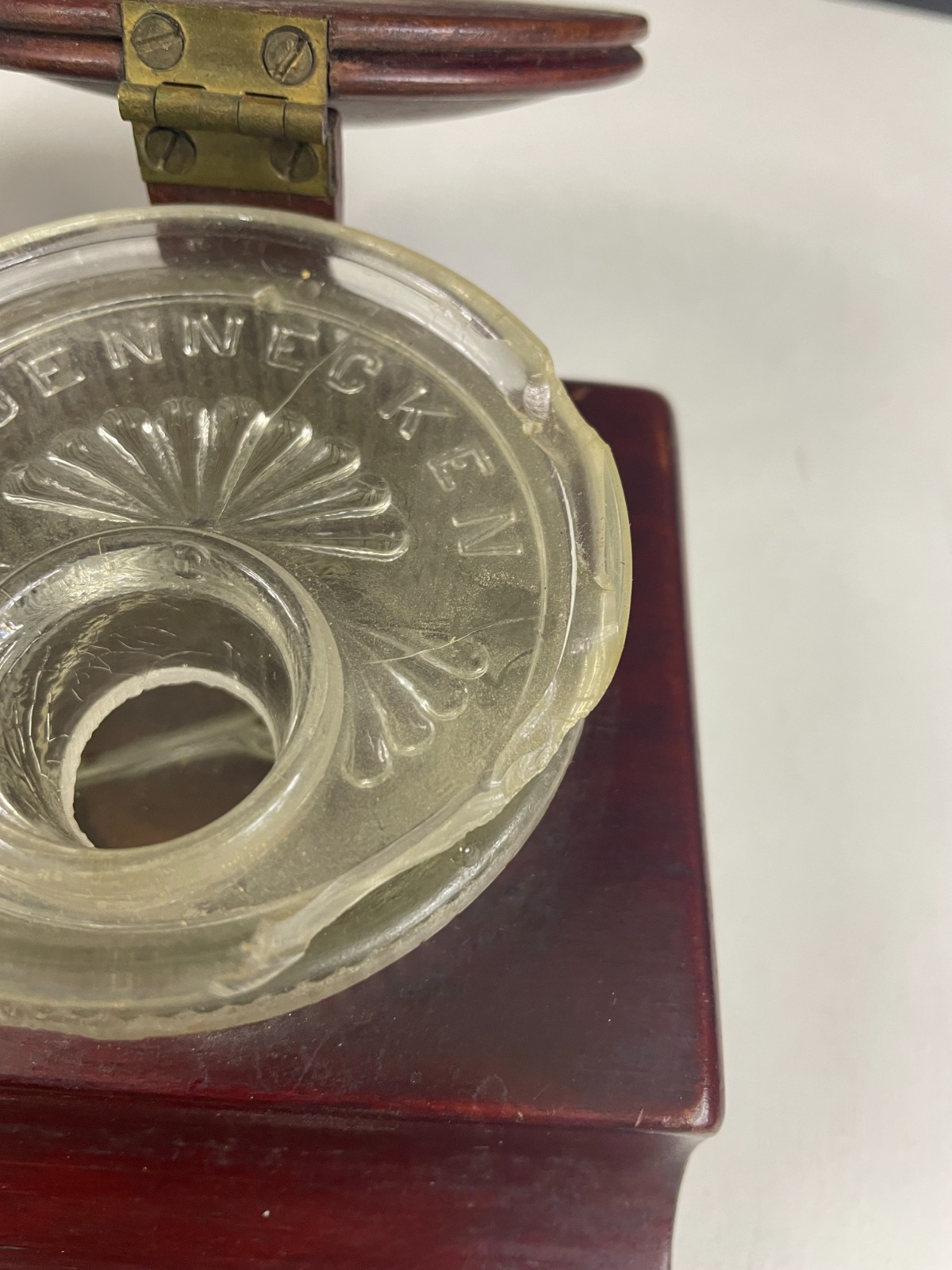 Antique Soennecken Mahogany & Brass Two Ink Table Inkwell ~ Germany