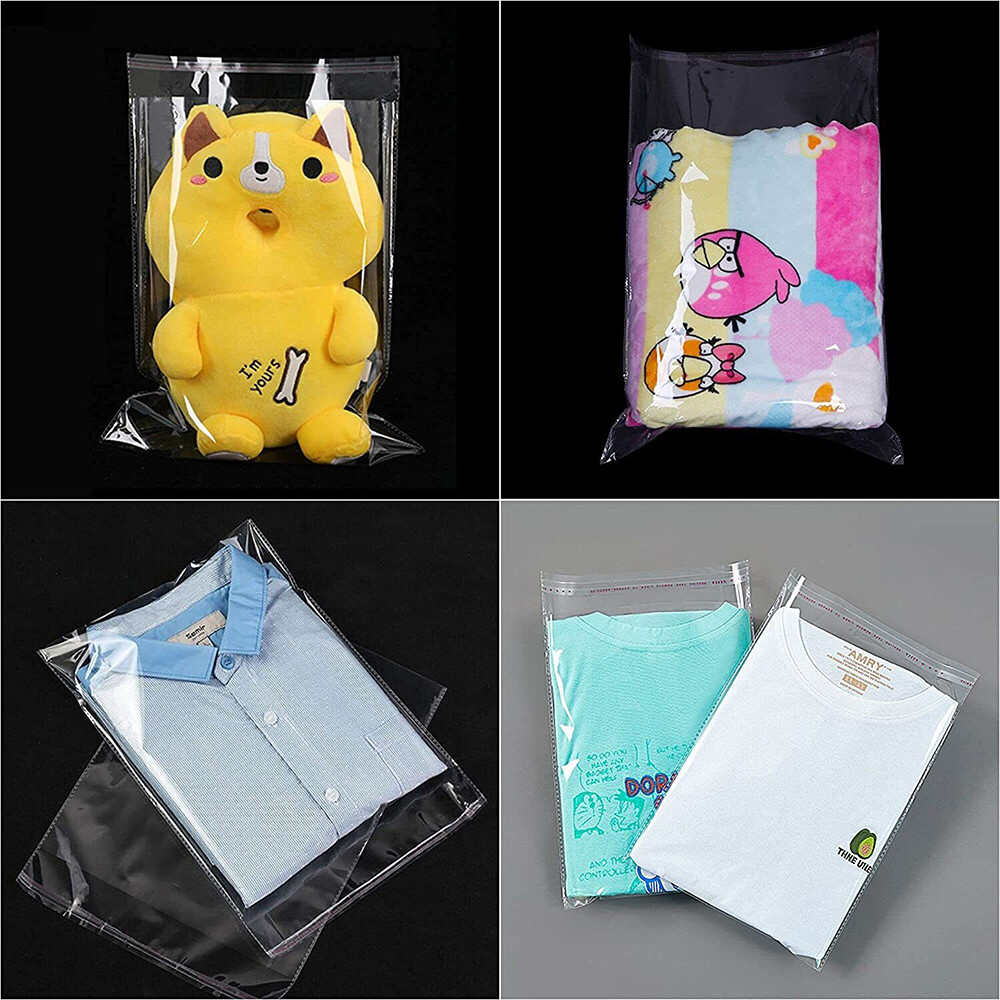 100-1000Pcs Clear Self Adhesive Poly Bags OPP Cellophane Plastic Bags 7 Sizes
