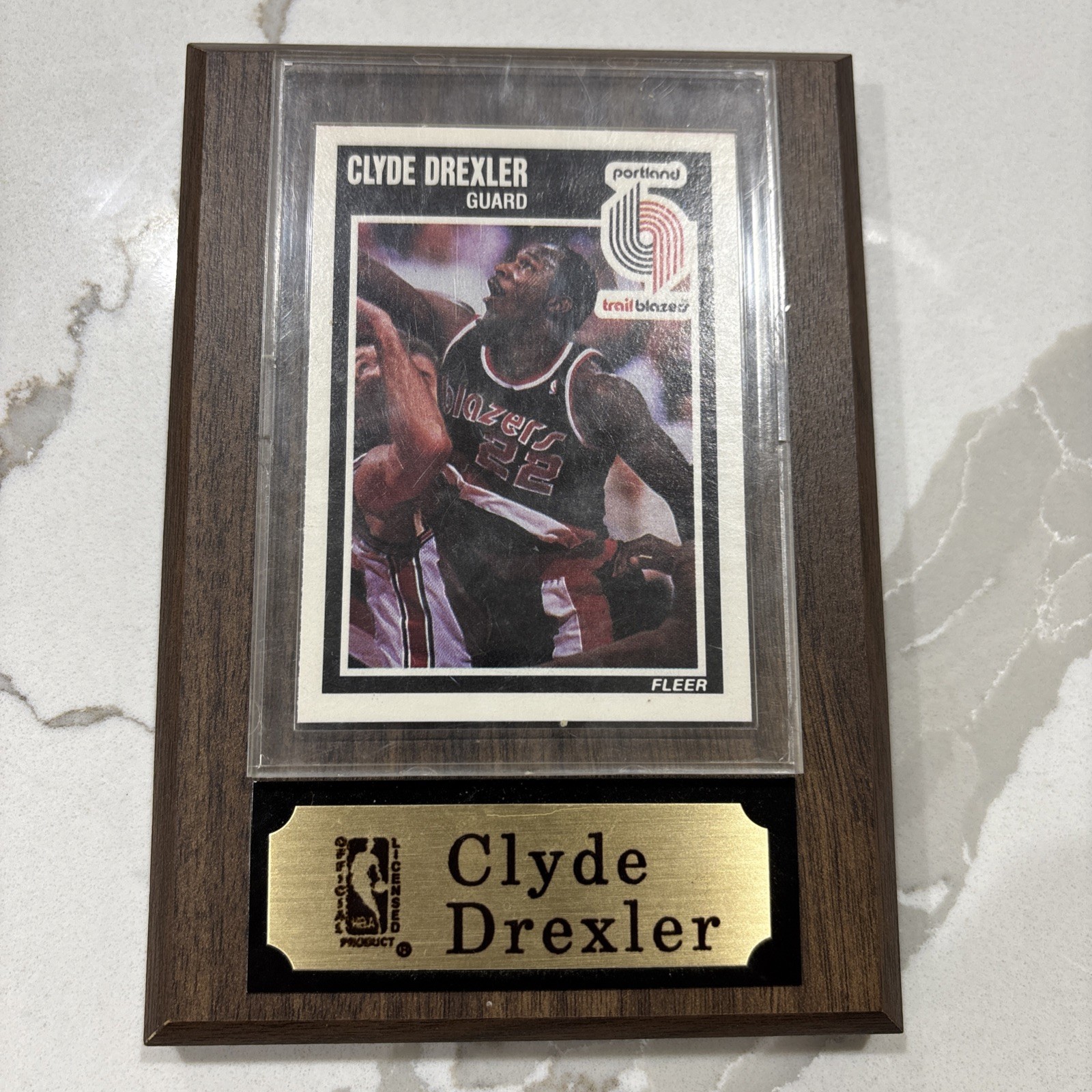 Clyde Drexler Plaque With 1989-90 Fleer #128 Portland Trail Blazers
