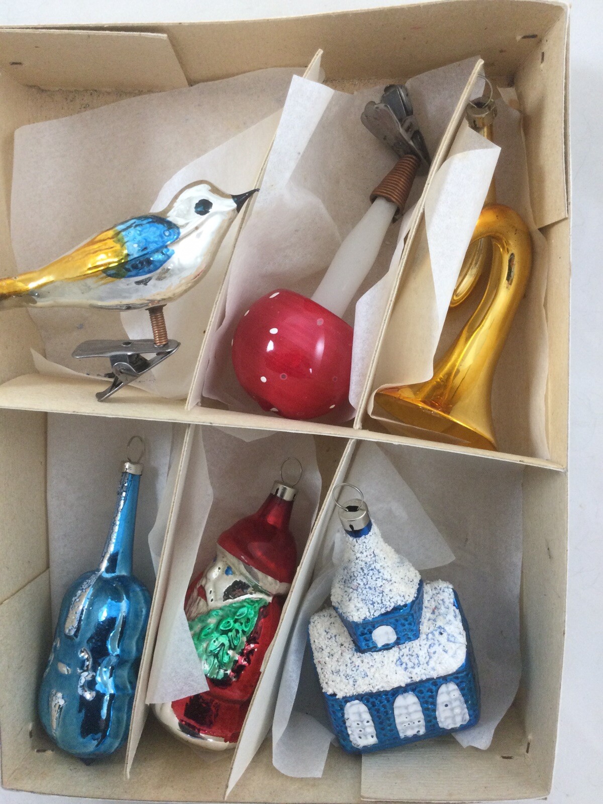 vintage czechoslovakia glass christmas ornament set of 6