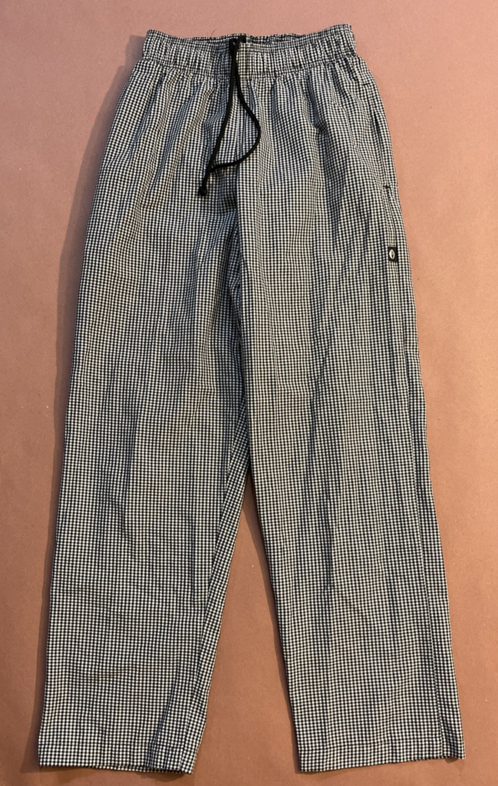 CHEF WORKS BLACK & WHITE CHECKERED DRAWSTRING PANTS SIZE SMALL