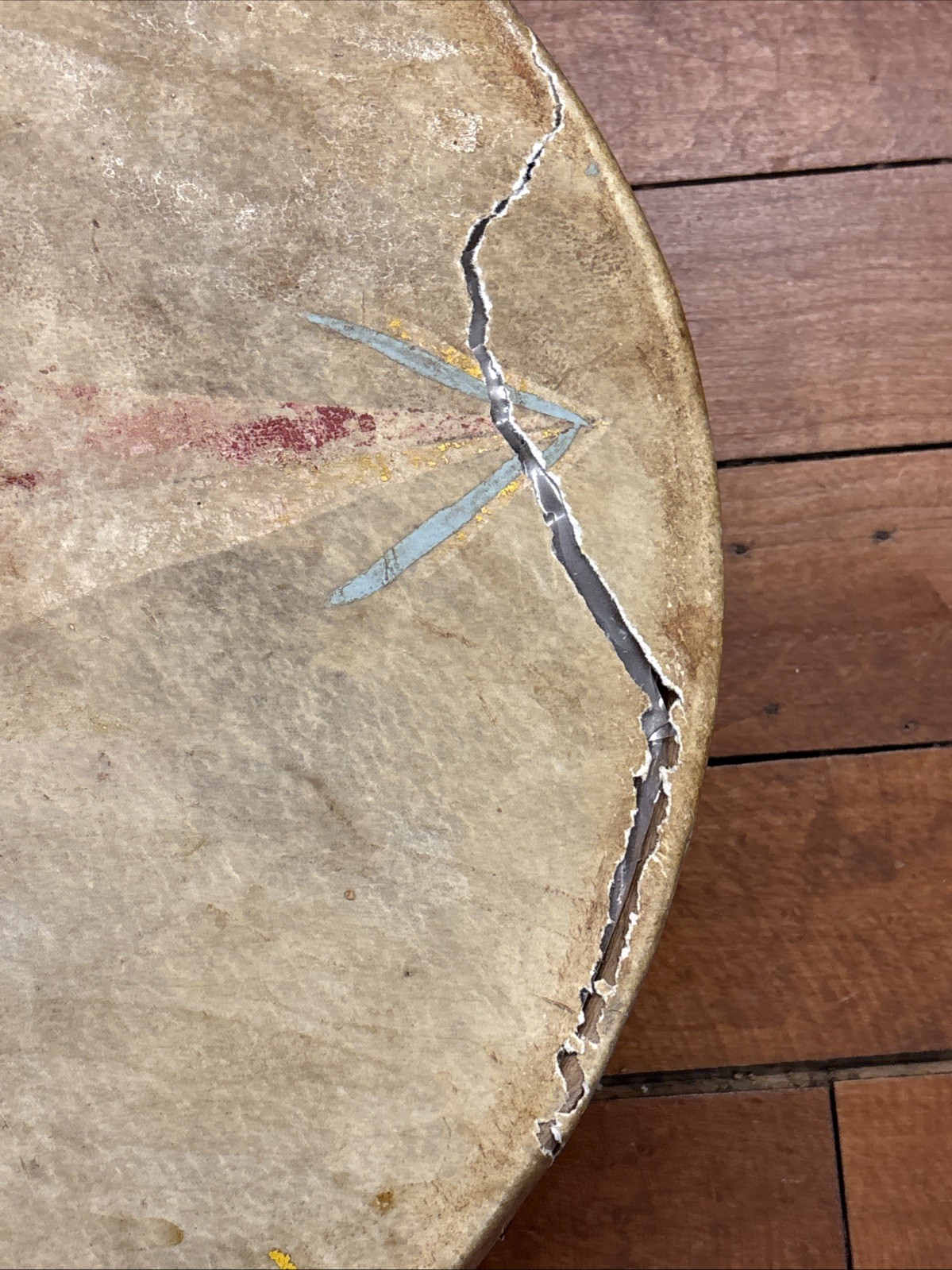 Antique Native American Plains Painted Drum Pictorial Morning Star Painted Drum