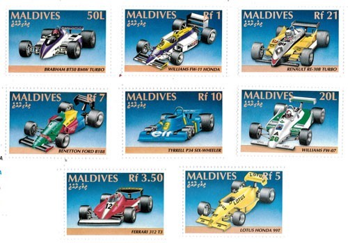Maldives 1992 - Grand Prix Race Cars - Set of 8 Stamps - Scott #1584-91 - MNH