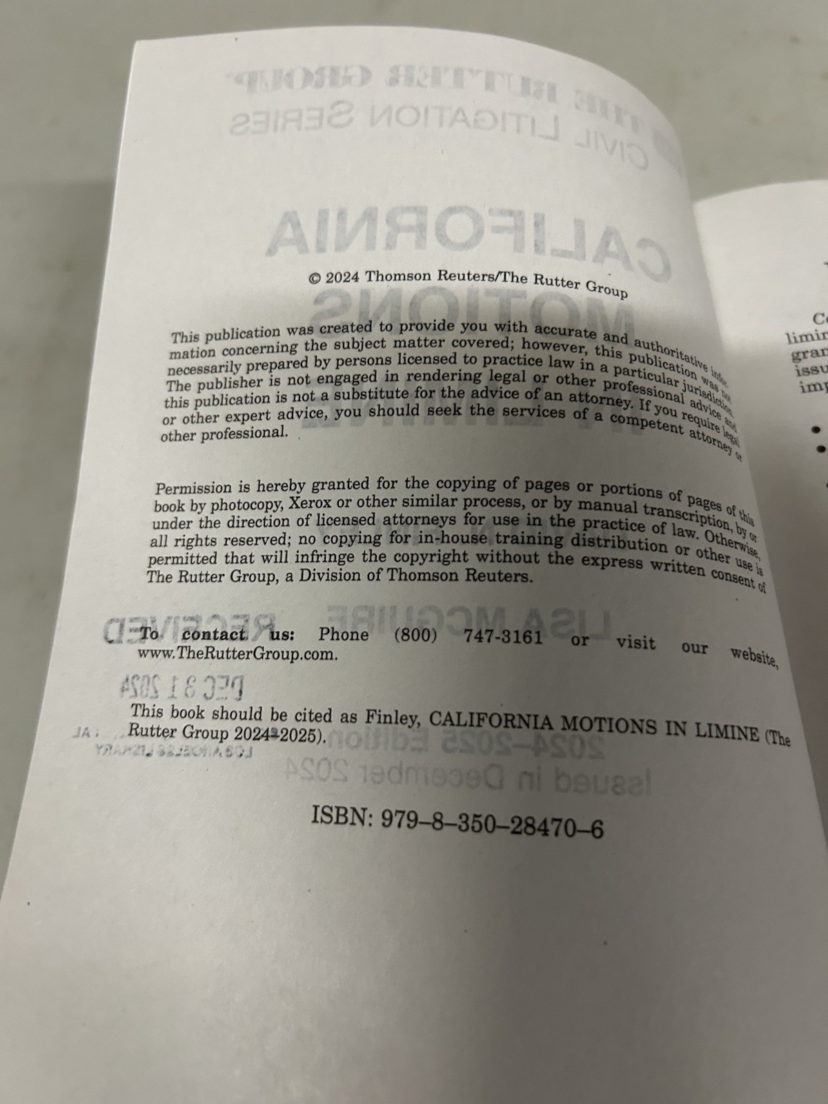 California Motions in Limine 2024-2025 Edition Ritter Thomson Reuters