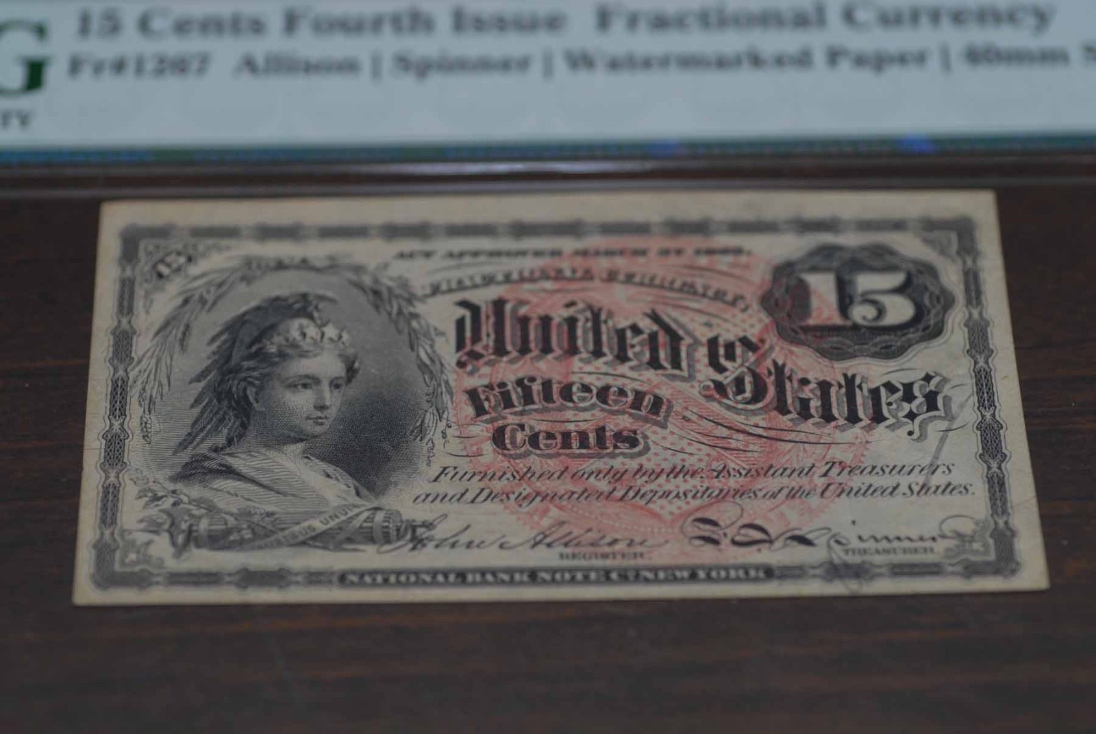 15 Cent, Fourth Issue, US Fractional Currency, PMG 58, EPQ