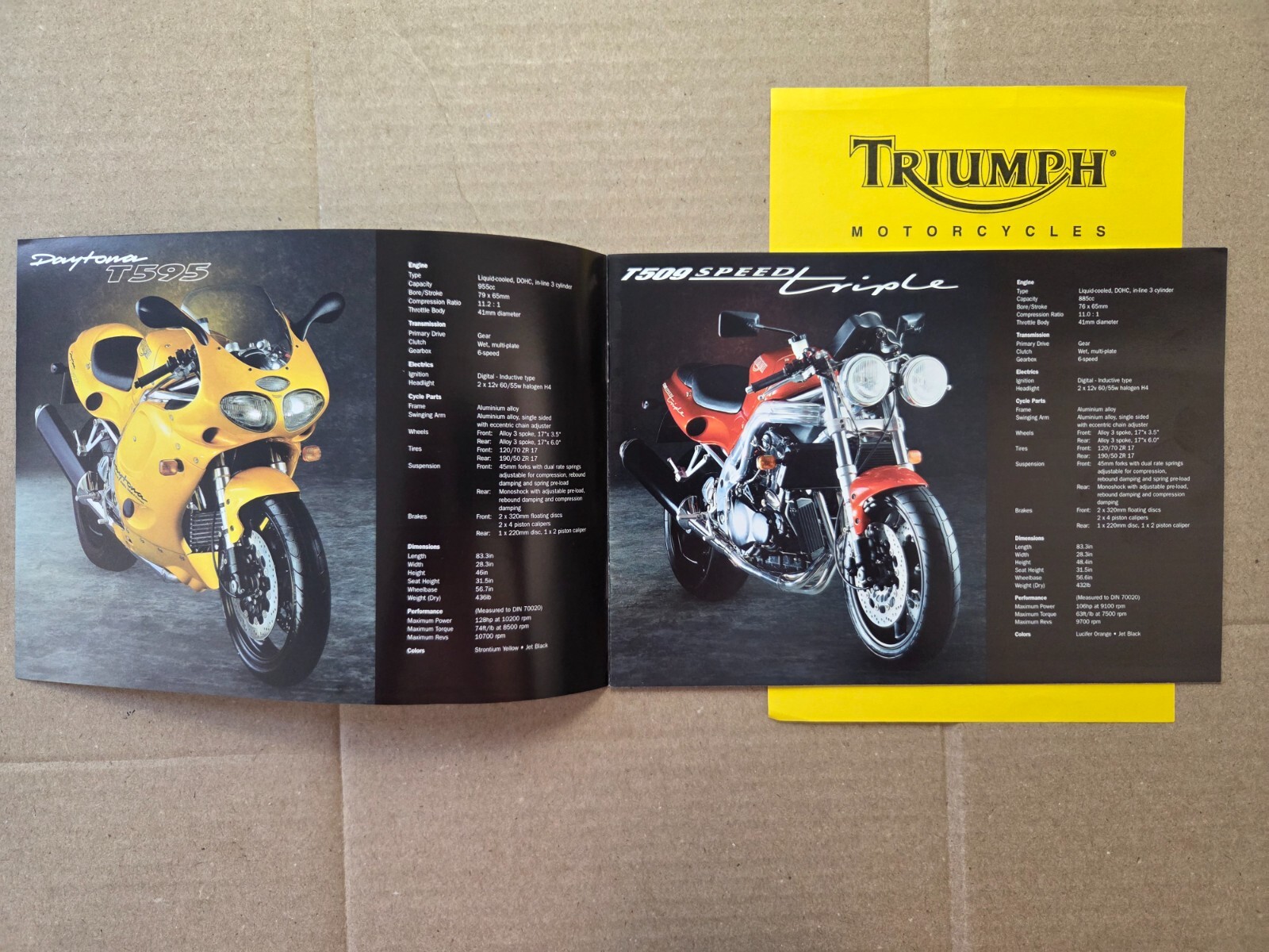 Vintage 1997 Triumph Motorcycle Brochure Daytona Trophy Speed Triple Tiger etc.