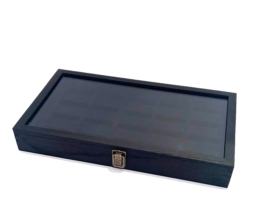 Rustic Black Stained Wood 20 Space Arrowhead Relics Display Storage Box Case