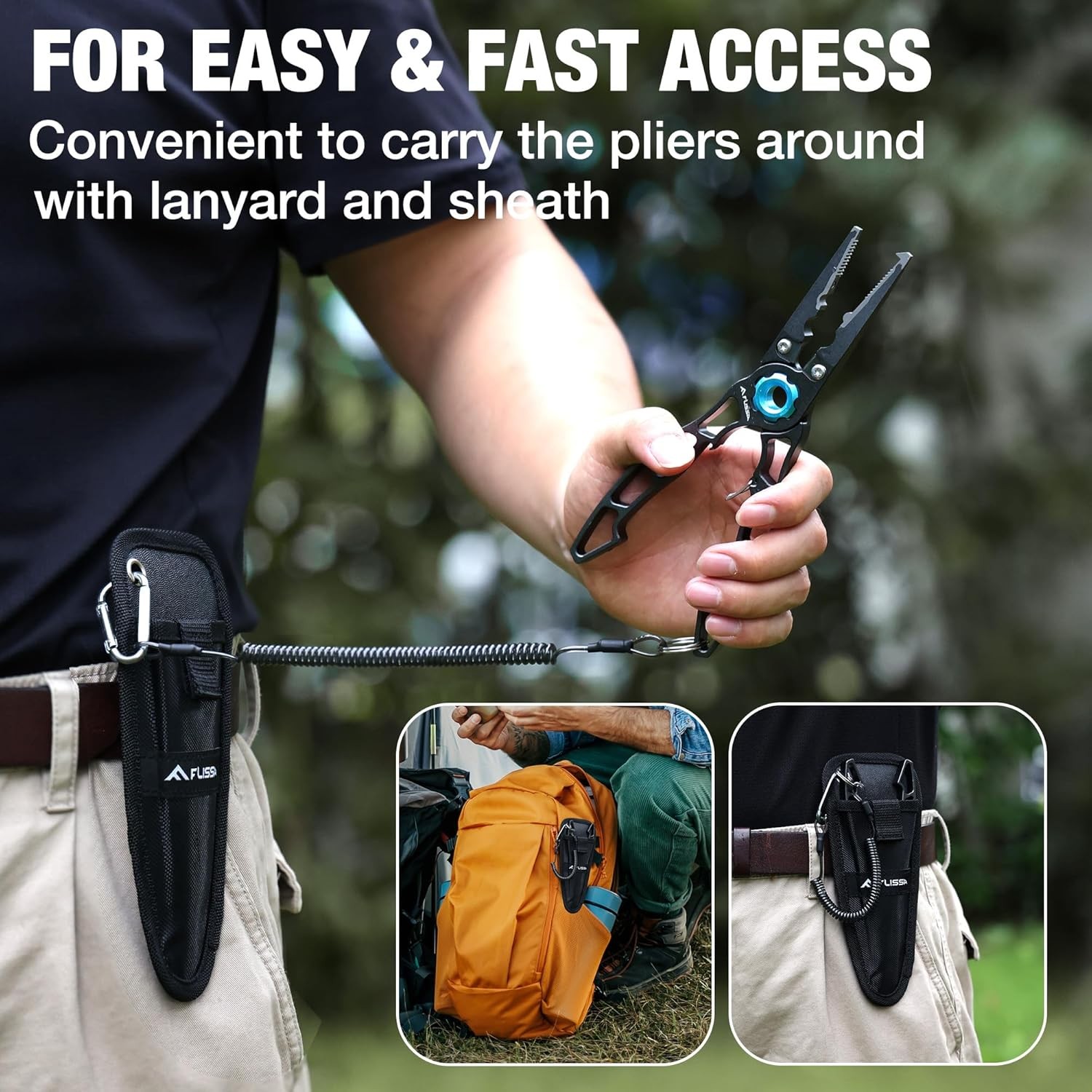 FLISSA 7.5 Inch Lightweight Fishing Pliers Tungsten Carbide Line Cutters for Men