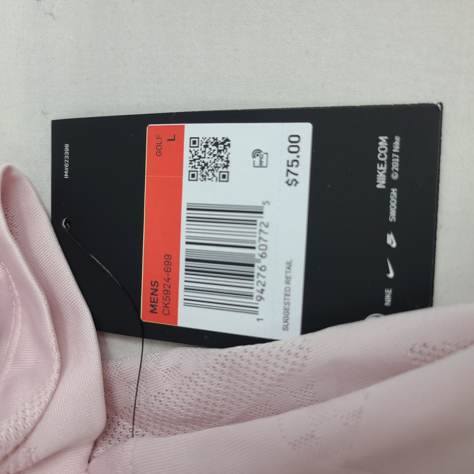 Nike Mens Dri-FIT Vapor Polo Golf Shirt Size Large Light Pink CK5924-699