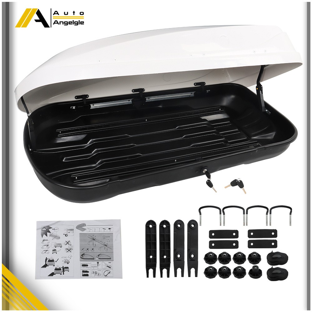 White 14 ft3 ABS Car Roof Top Box Cargo Luggage Carrier 2 Locks Toolless Install