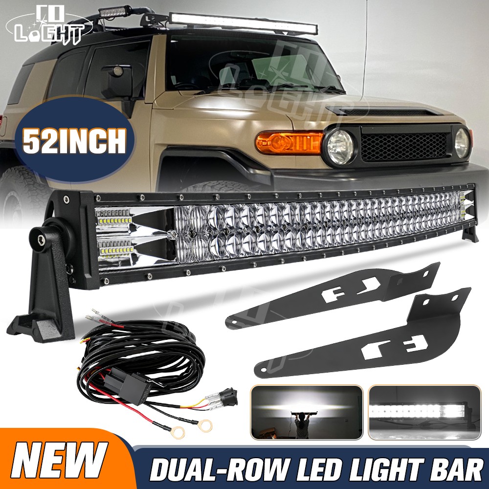 For 07-14 Toyota FJ Cruiser 52" Curved LED Light Bar w/Roof Mount Bracket & Wire