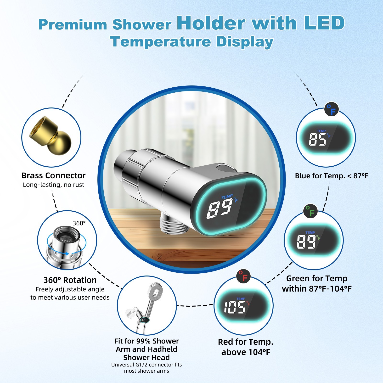 High Pressure Shower Head with handheld spray combo Filtered LED Temp Display