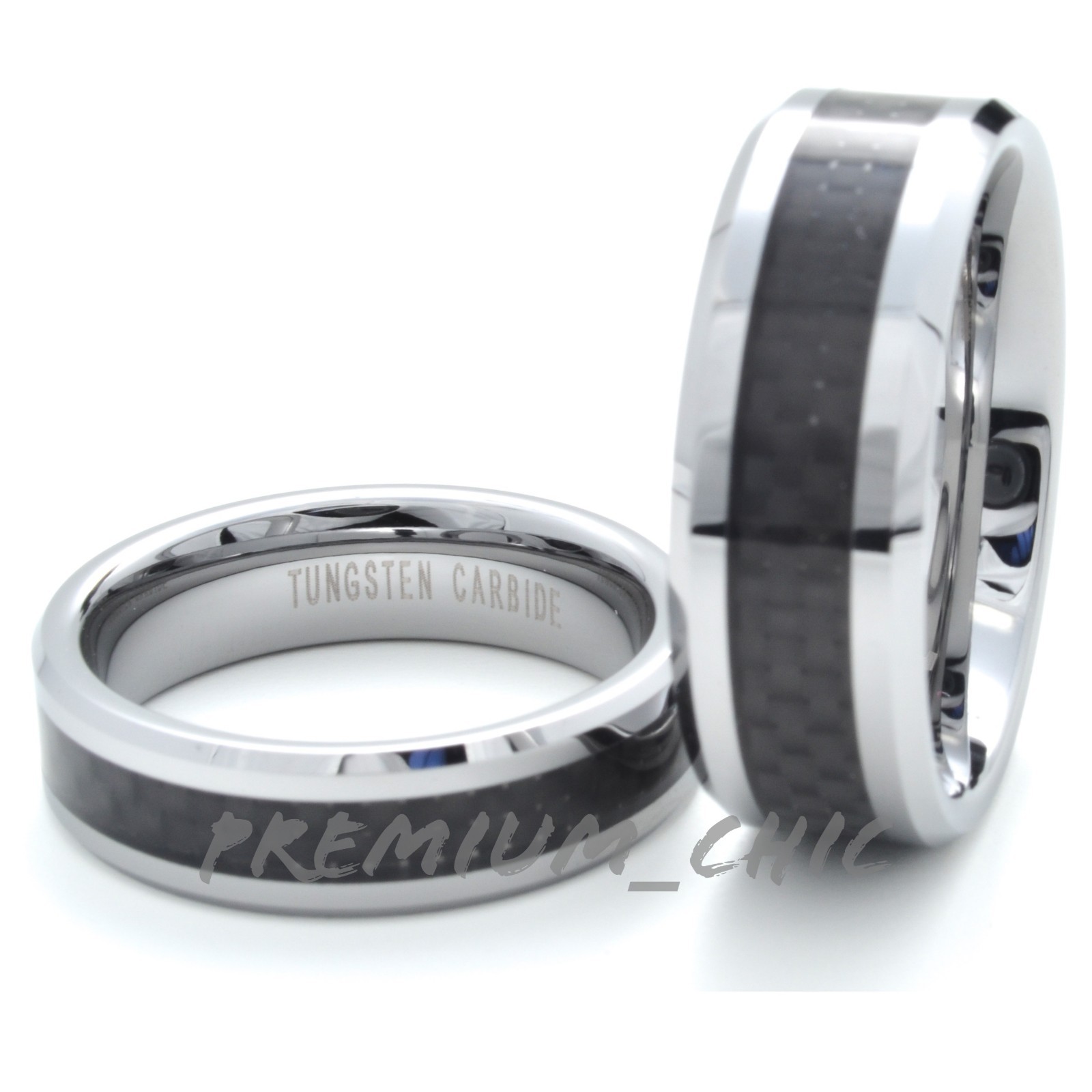 Tungsten Carbide Wedding Band Men's Engagement Ring Black Carbon Fiber Silver