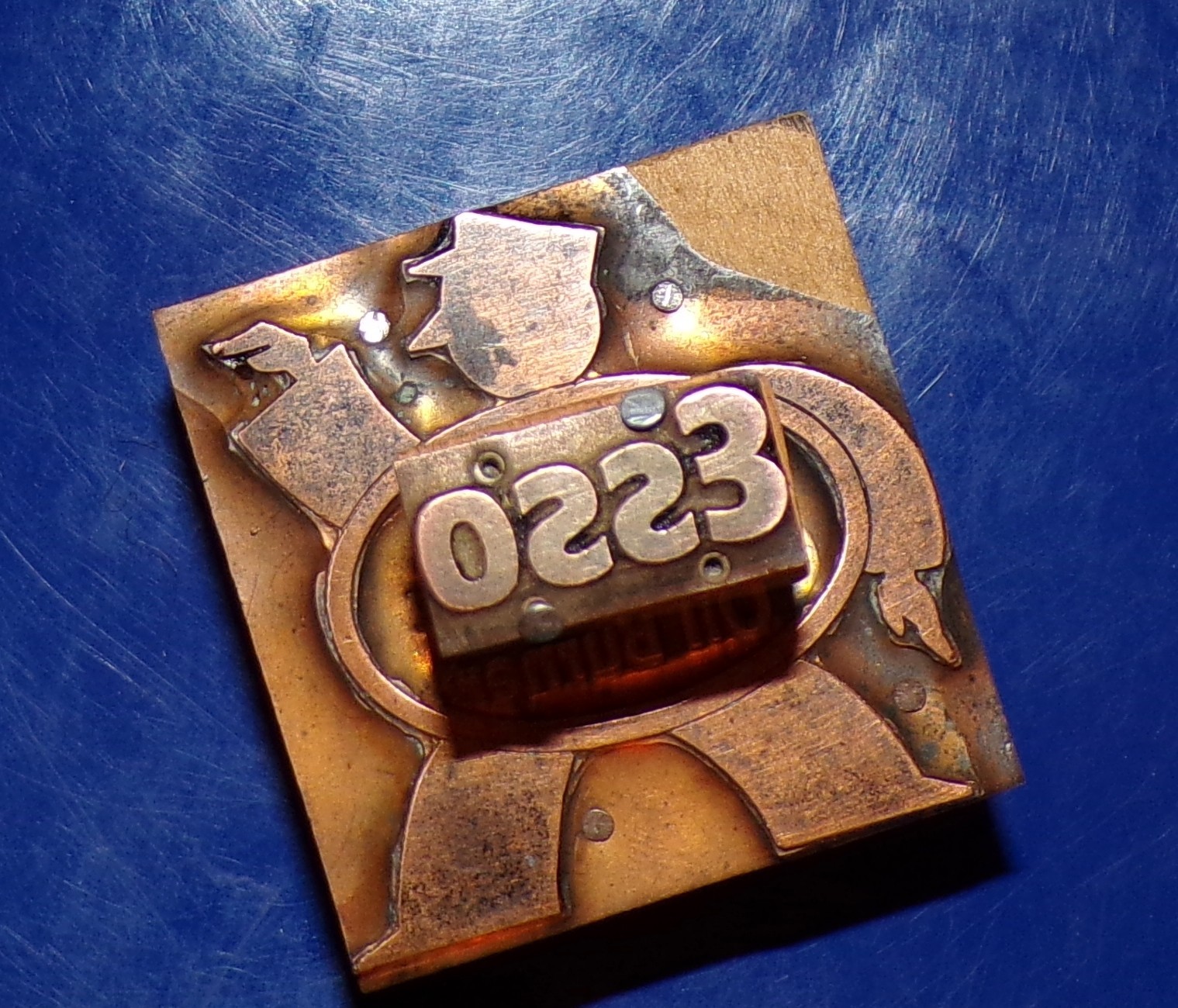 Vintage "Esso Oil Burner" 2pc Wood and Copper Letterpress Printers Blocks