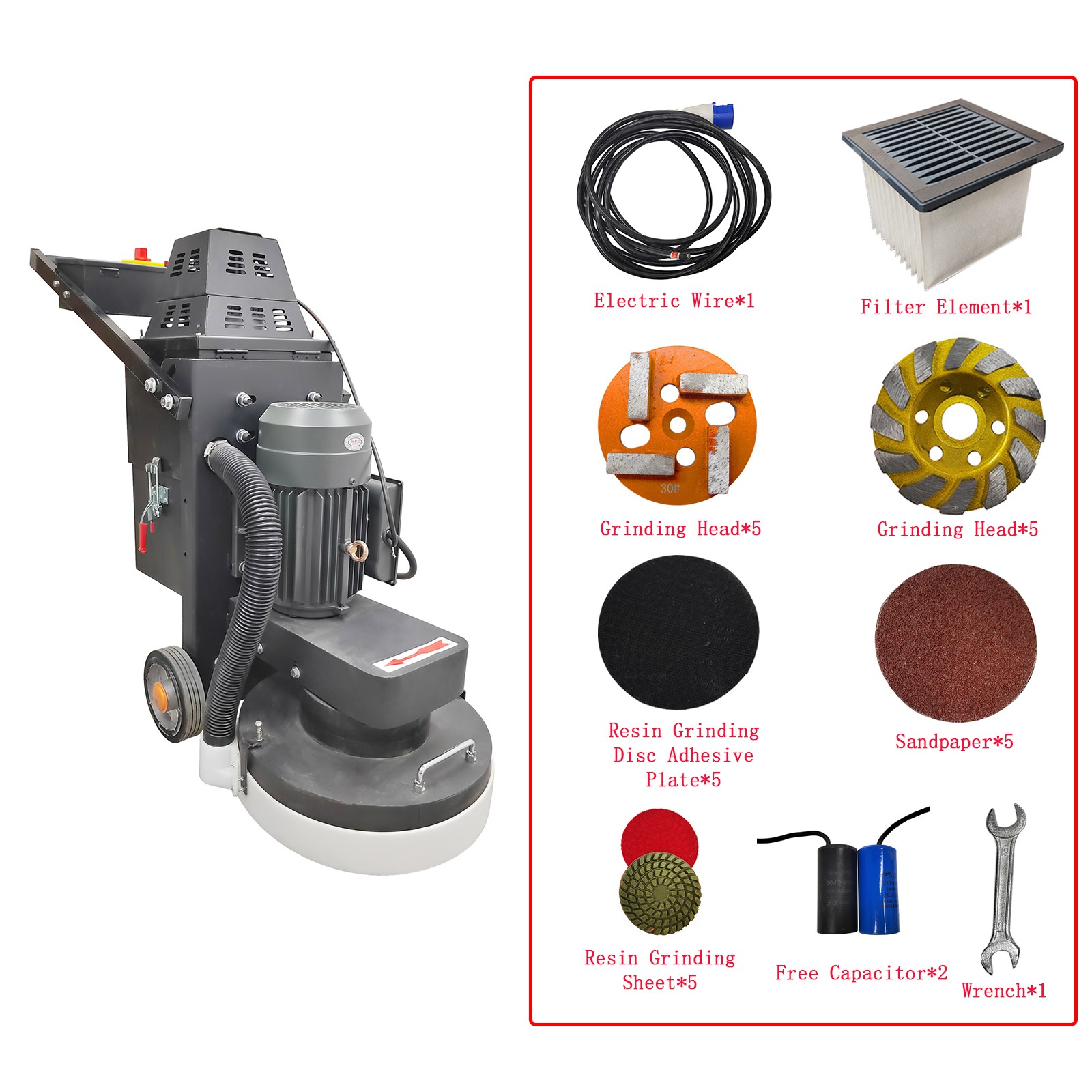 220V Concrete Floor Grinder Ground Polishing Machine w/5 Grinding Head Dust Free