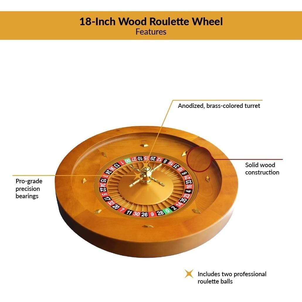 18-Inch Wood Roulette Wheel Set with 2 Balls – Satin Mahogany Finish – NEW