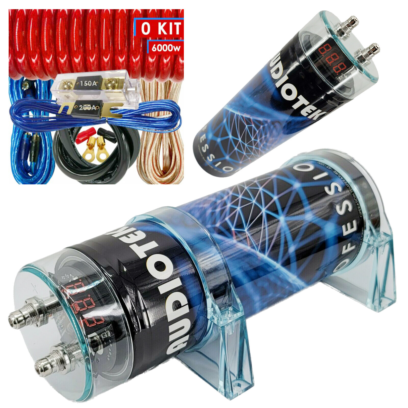 5.0 Farad Capacitor Car Audio 5000W Power 12V Digital 3 Digit Display + 0 GA KIT