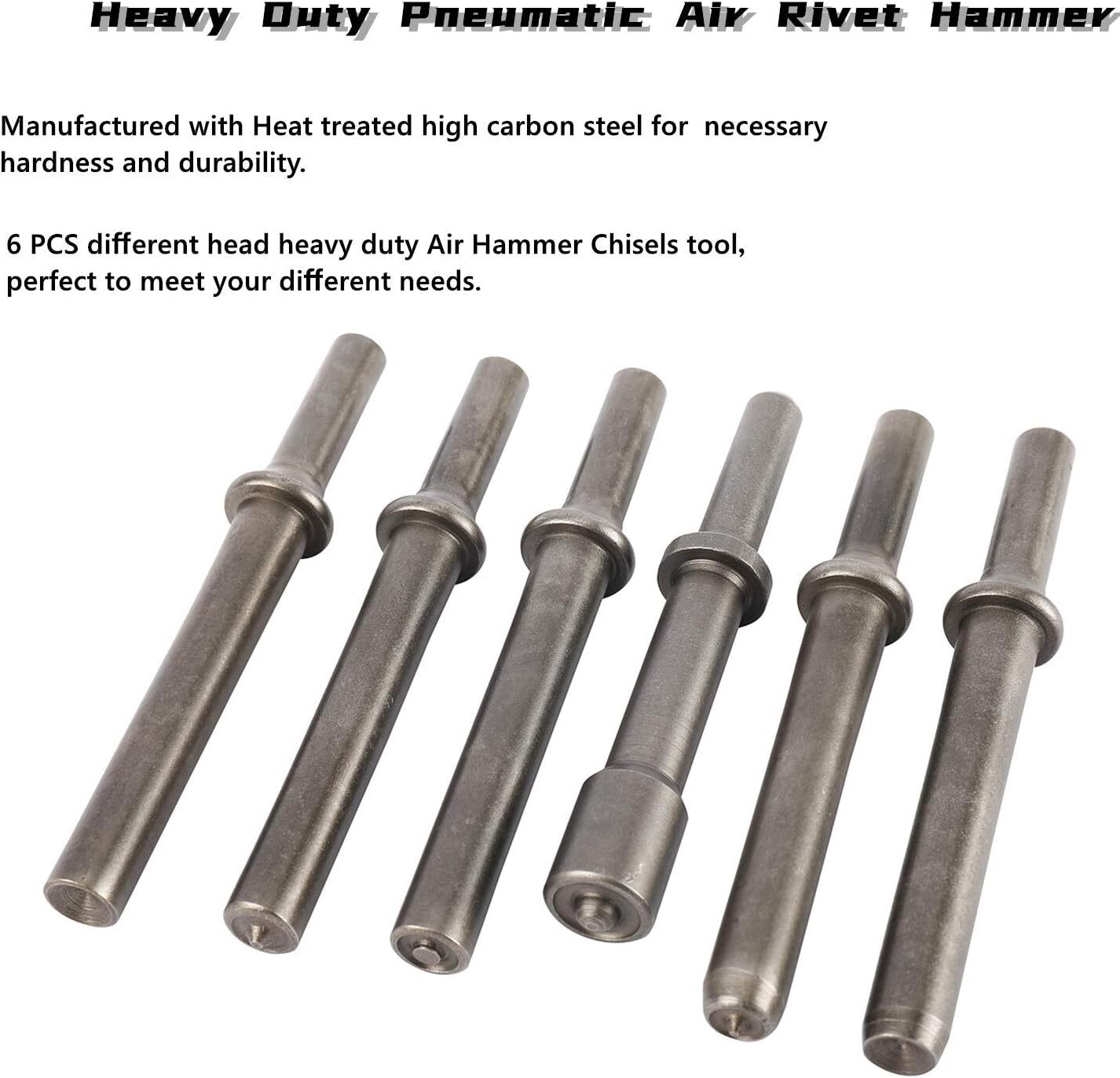 7Pcs Smoothing Pneumatic Air Rivet Hammer Tool with Spring Shank Chisel Bits Set