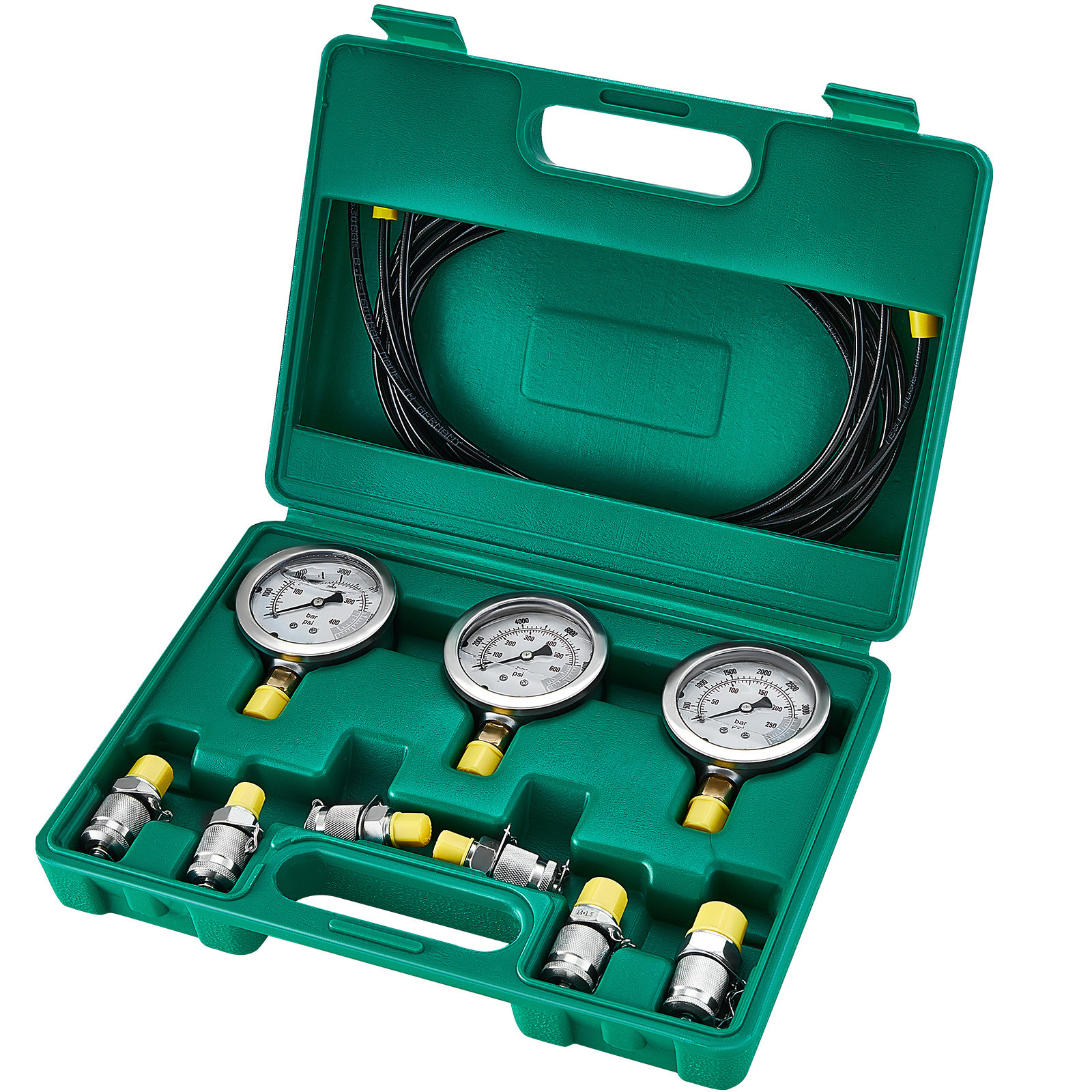 Hydraulic Pressure Test Kit 3 Gauges 6 Test Couplings 3 Test Hoses Case