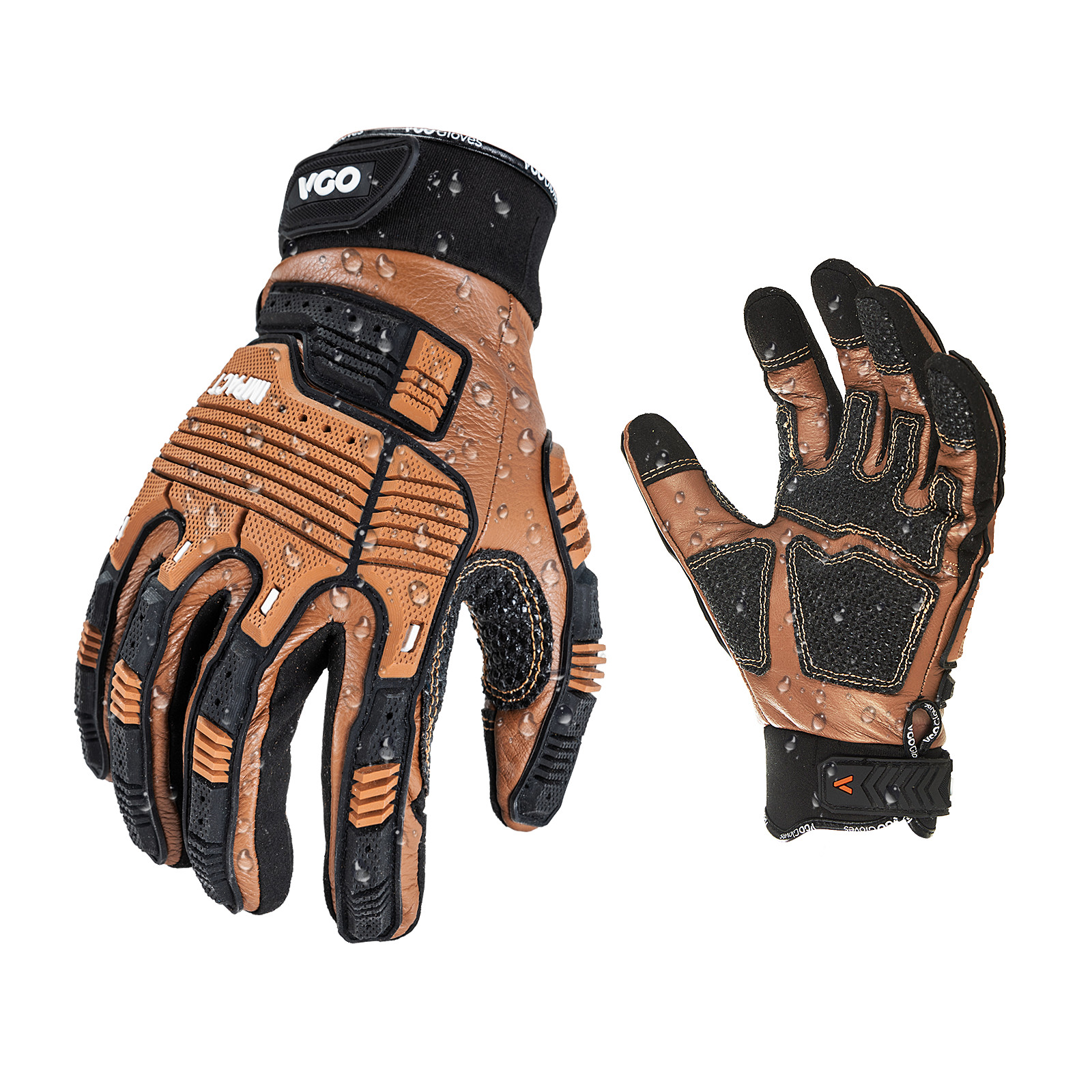 Vgo 1/2 Pair Cow Leather Impact Mechanic Work Gloves,Water Repellent(CA7722IP)