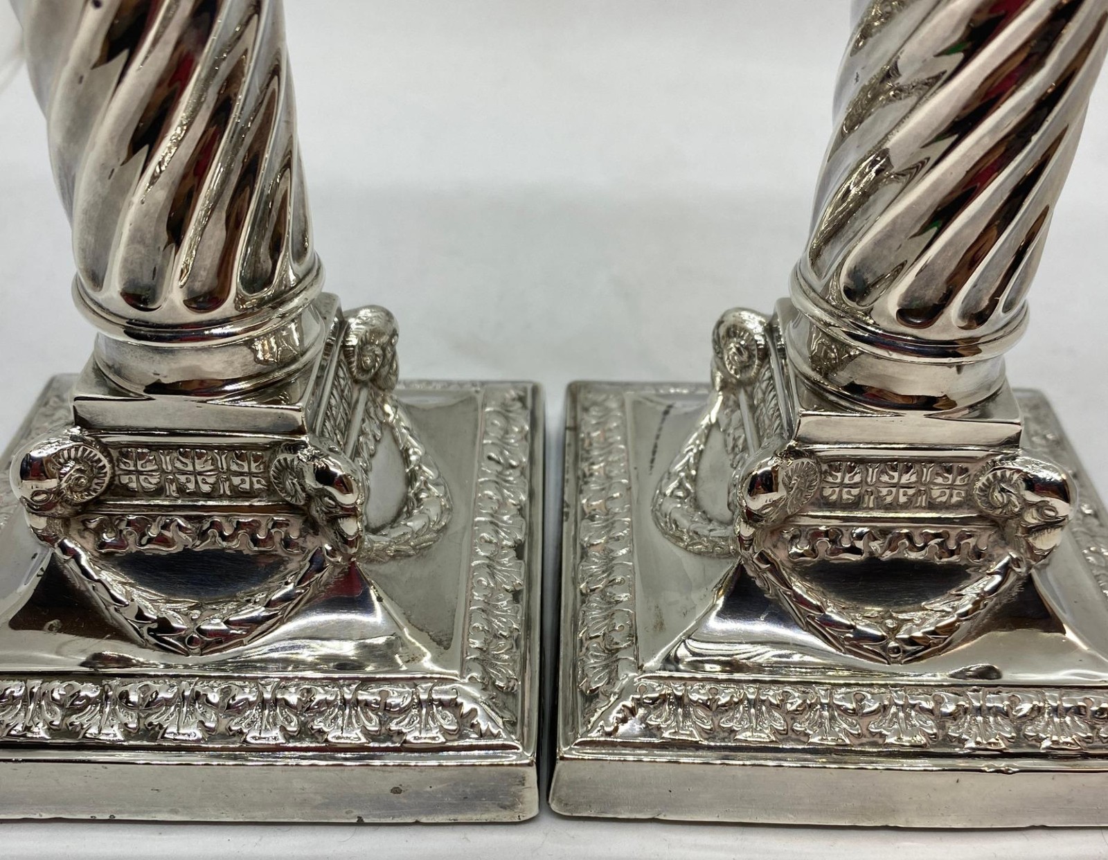 Jenkins & Timm Sterling Weighted Piano Candlesticks Sheffield 1896 Antique