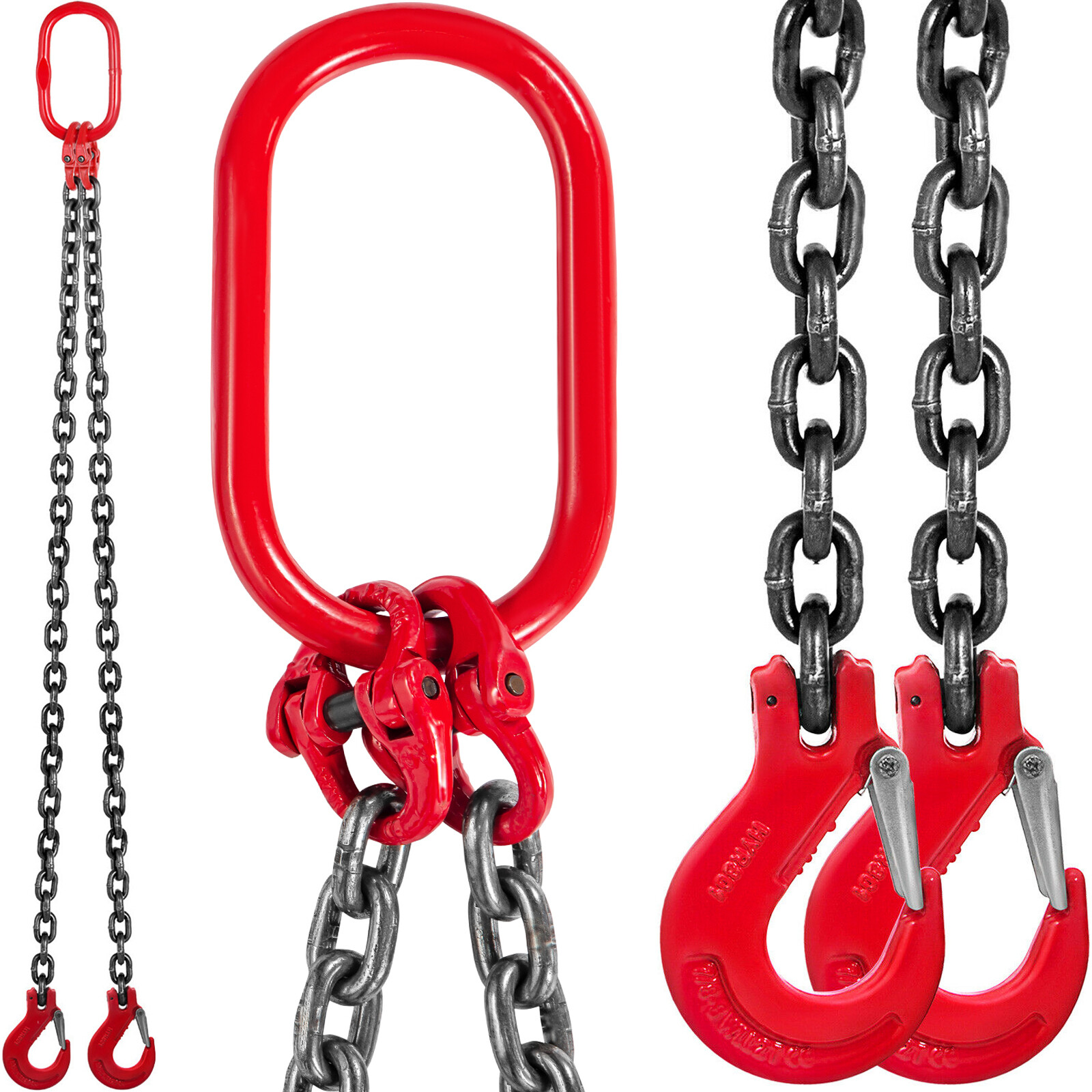 3/8"x 5' Chain Sling Double Legs w/ Grab Hooks 4T/8800lb Capacity G80
