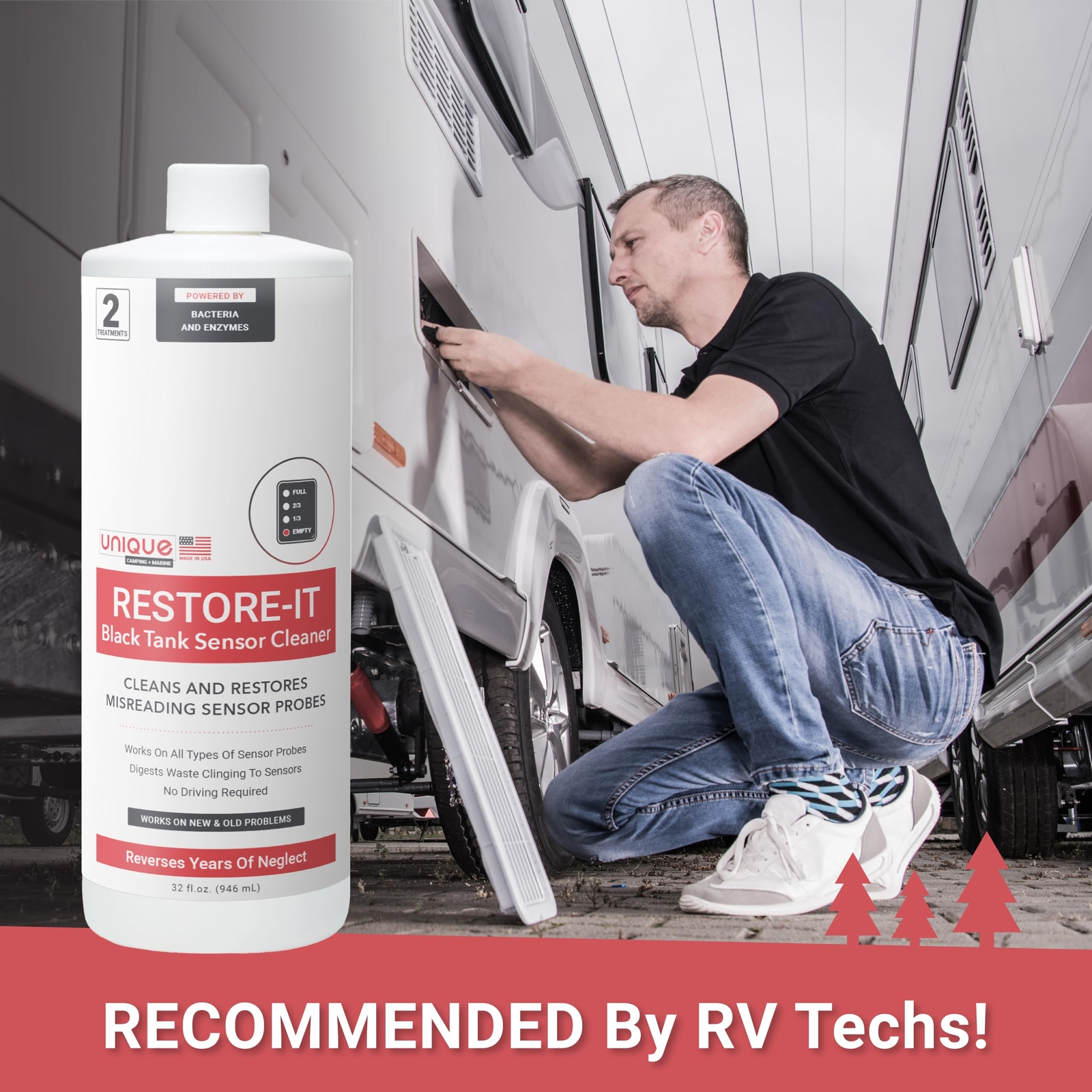 Unique Restore-It RV Black Tank Sensor Cleaner Liquid - Cleans and Restore