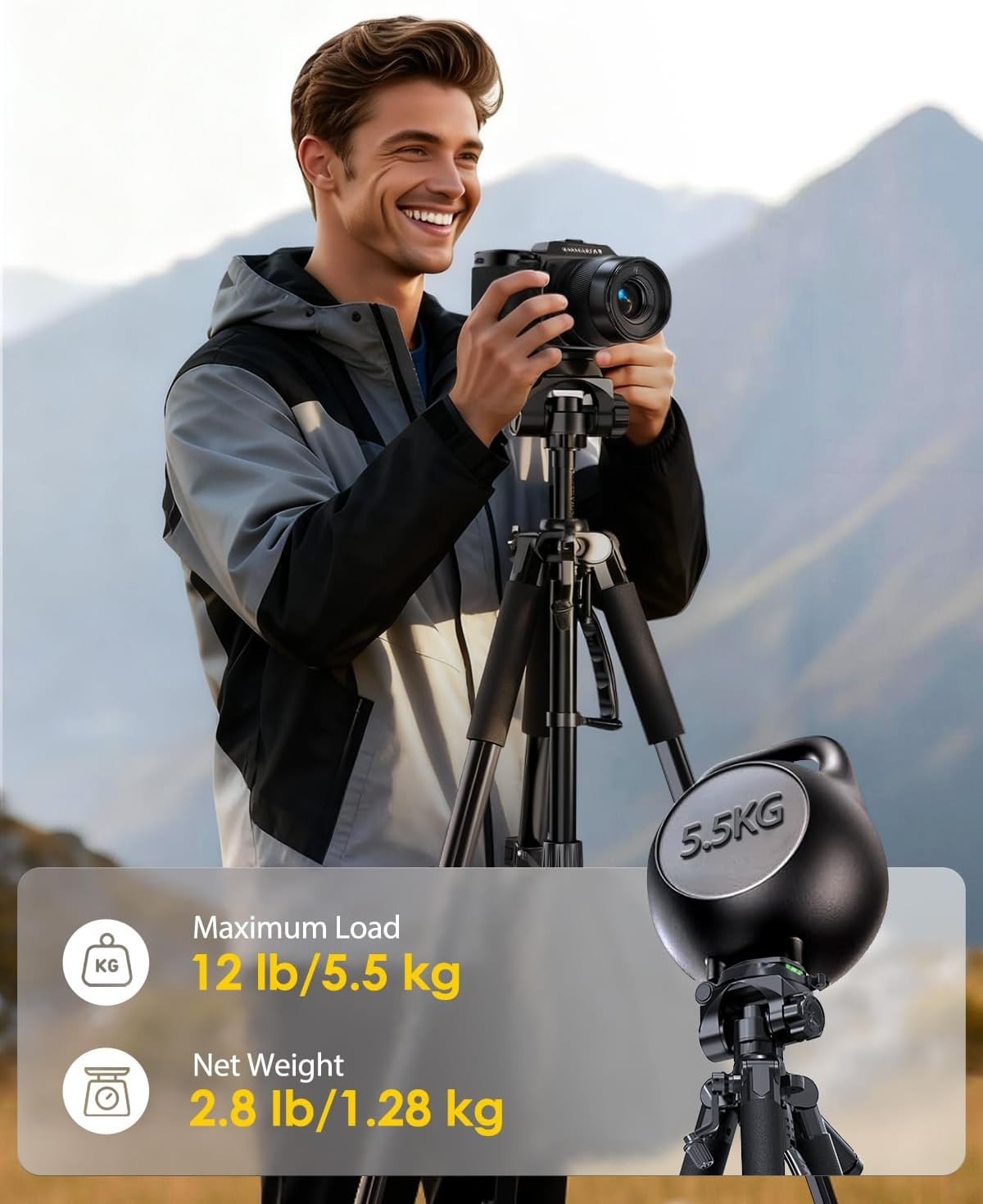 55" Portable Heavy-Duty Tripod for Phone & Camera w/ Cold Shoe Aluminum alloy