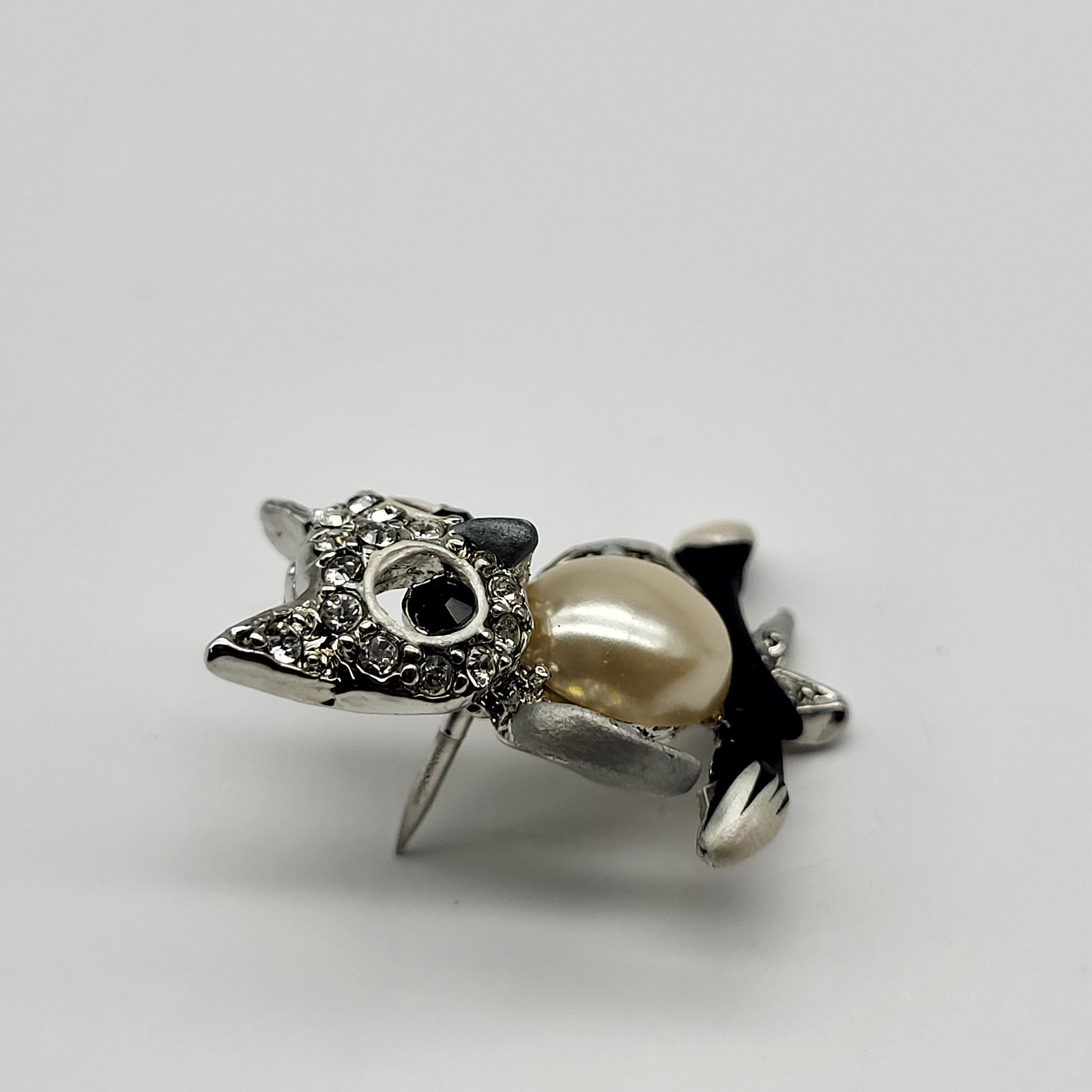 Fun Whimsical Owl Tie Tack lapel pin rhinestone bird Estate Jewelry