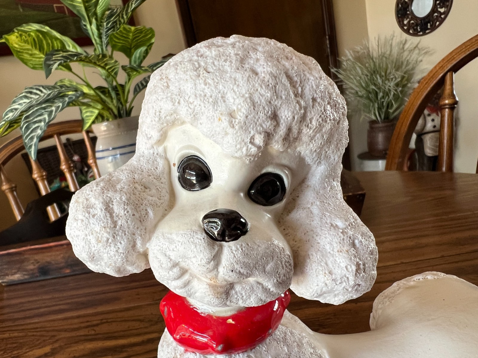 Vtg. Atlantic Mold Ceramic Poodle with Red Collar 7" T x 10" L