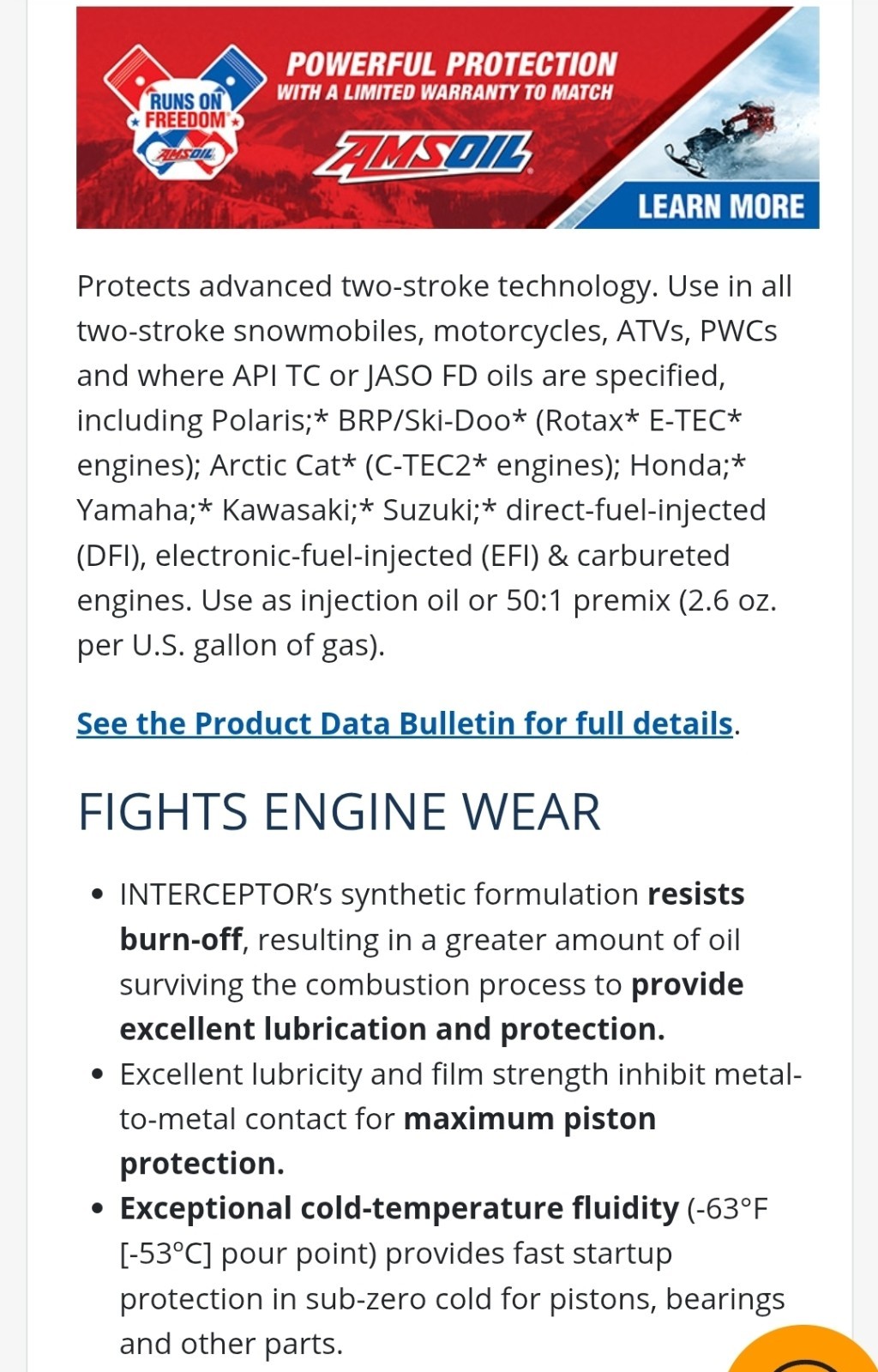 AMSOIL Interceptor 100% Synthetic 2-Stroke Oil- PACK OF 4 QUARTS