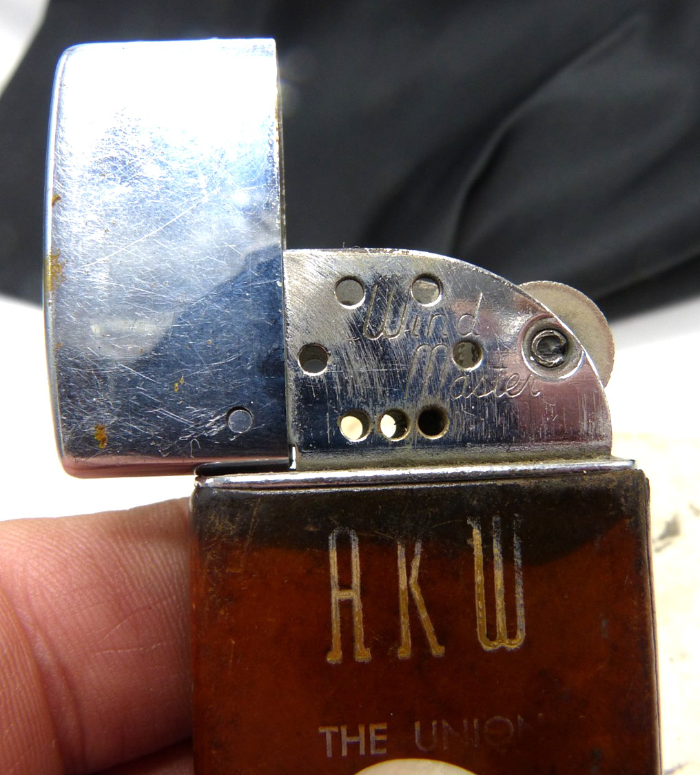 Vintage Wind Master Advertising Lighter Union National Bank Troy NY - Leather