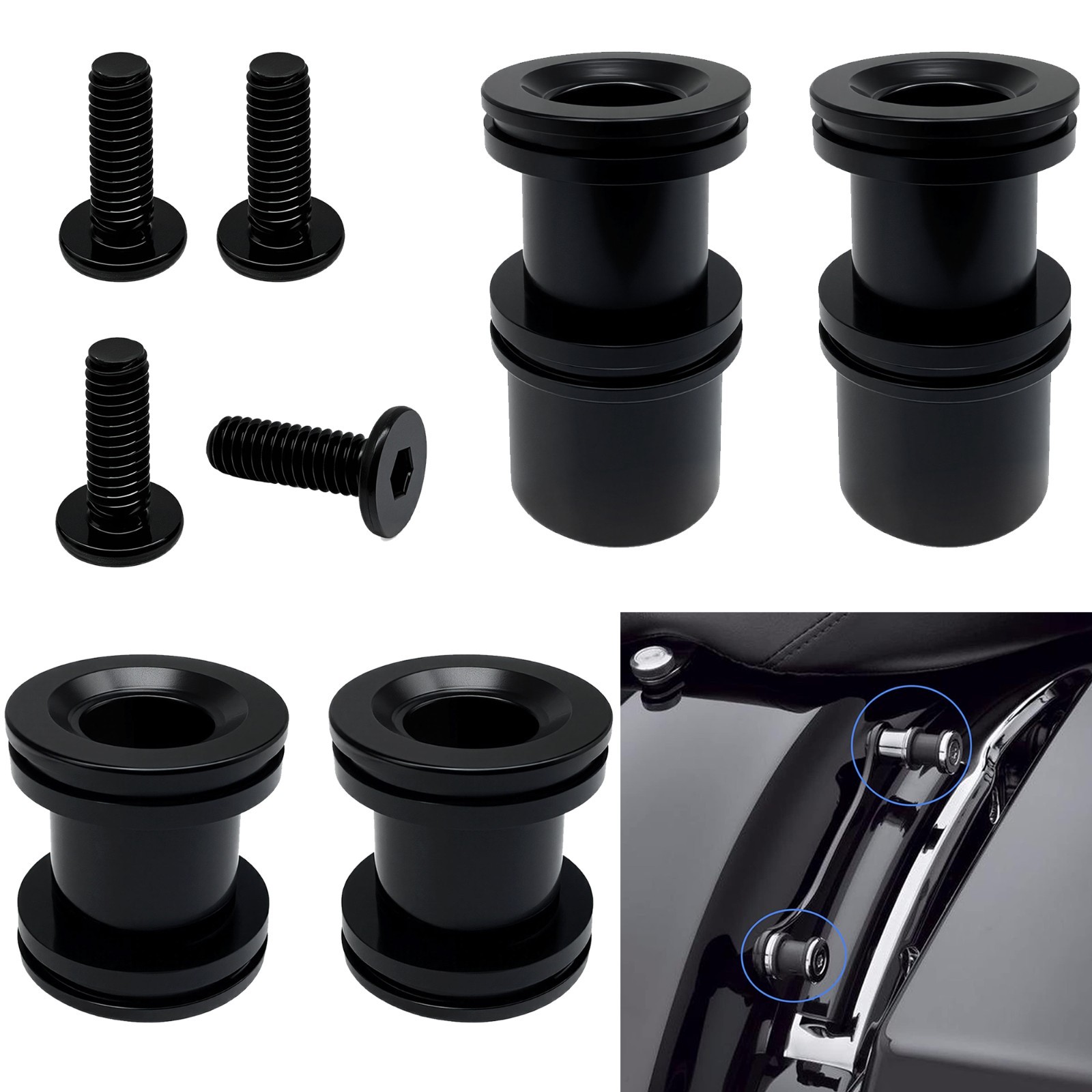 black Harley 4 Point Docking Hardware Kits for Sissy Bar Luggage Rack