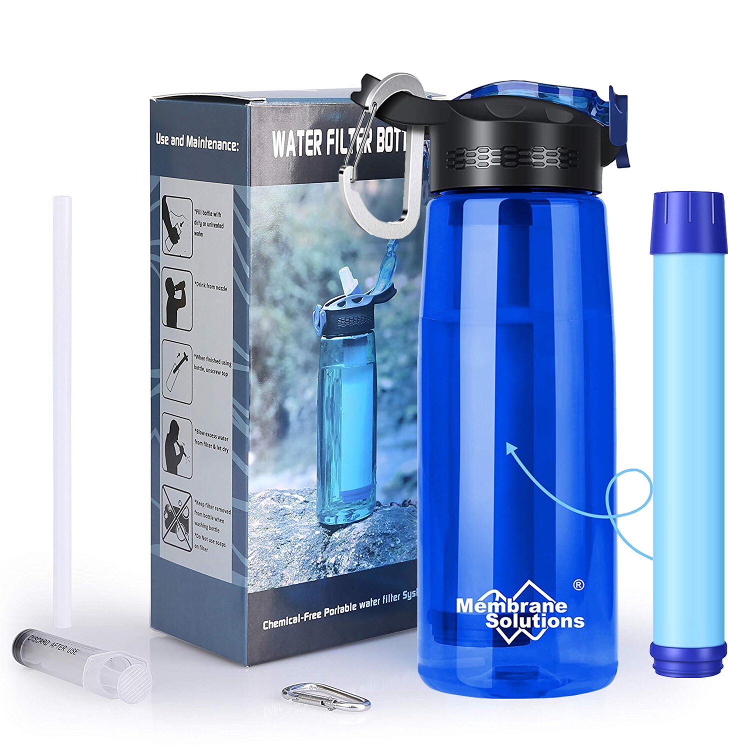 Water Filter Bottle|Personal Water Filter Straw|0.1μm Ultra-Filtration 4-Stage