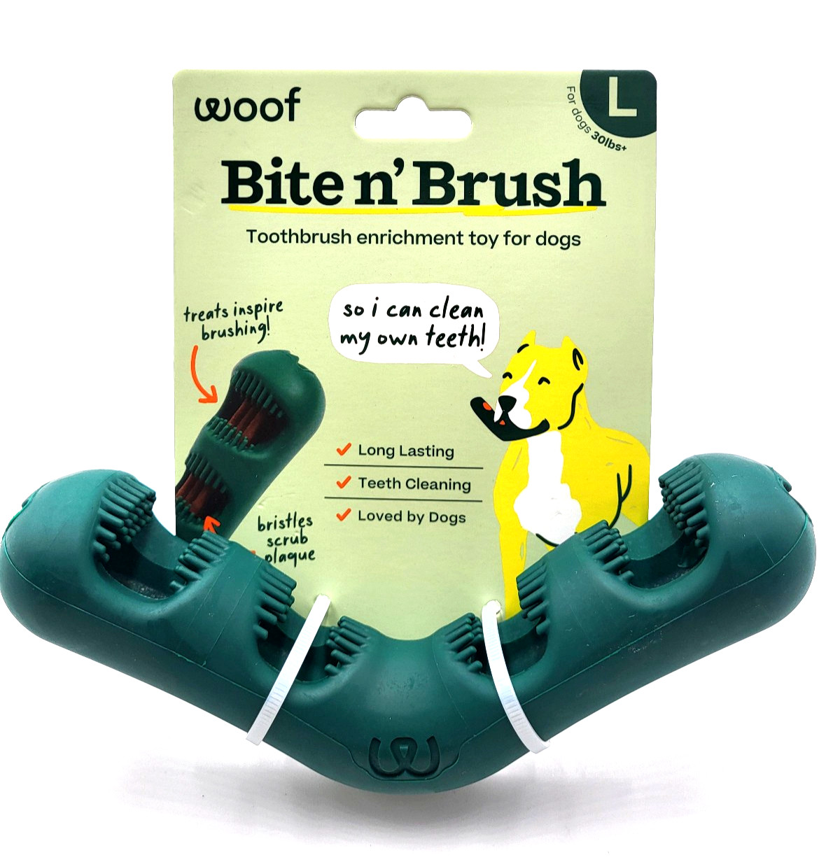 Woof Bite n' Brush Large Treat Holder Toothbrush Tough Non Toxic For Dogs 7.5"