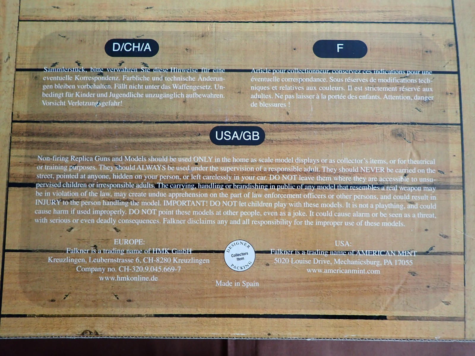 COLT PEACEMAKER NON FIRING GUN FALKNER EXCLUSIVE COLLECTOR'S REPLICAS