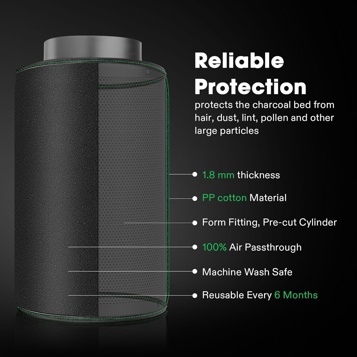 VIVOSUN 4 Inch Prefilter for 4" Carbon Filter, Black, 9.84" Long