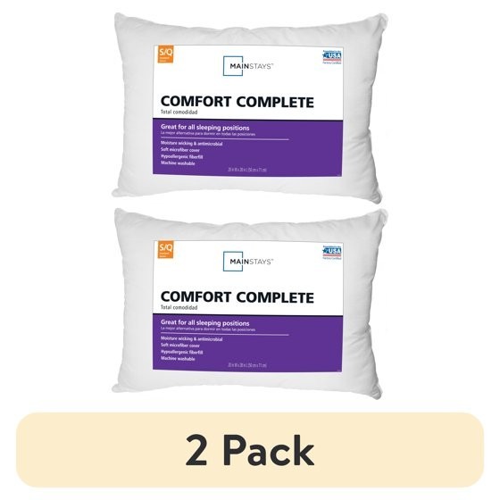 Mainstays Comfort Complete Bed Pillow, Standard/Queen (2 Pack)