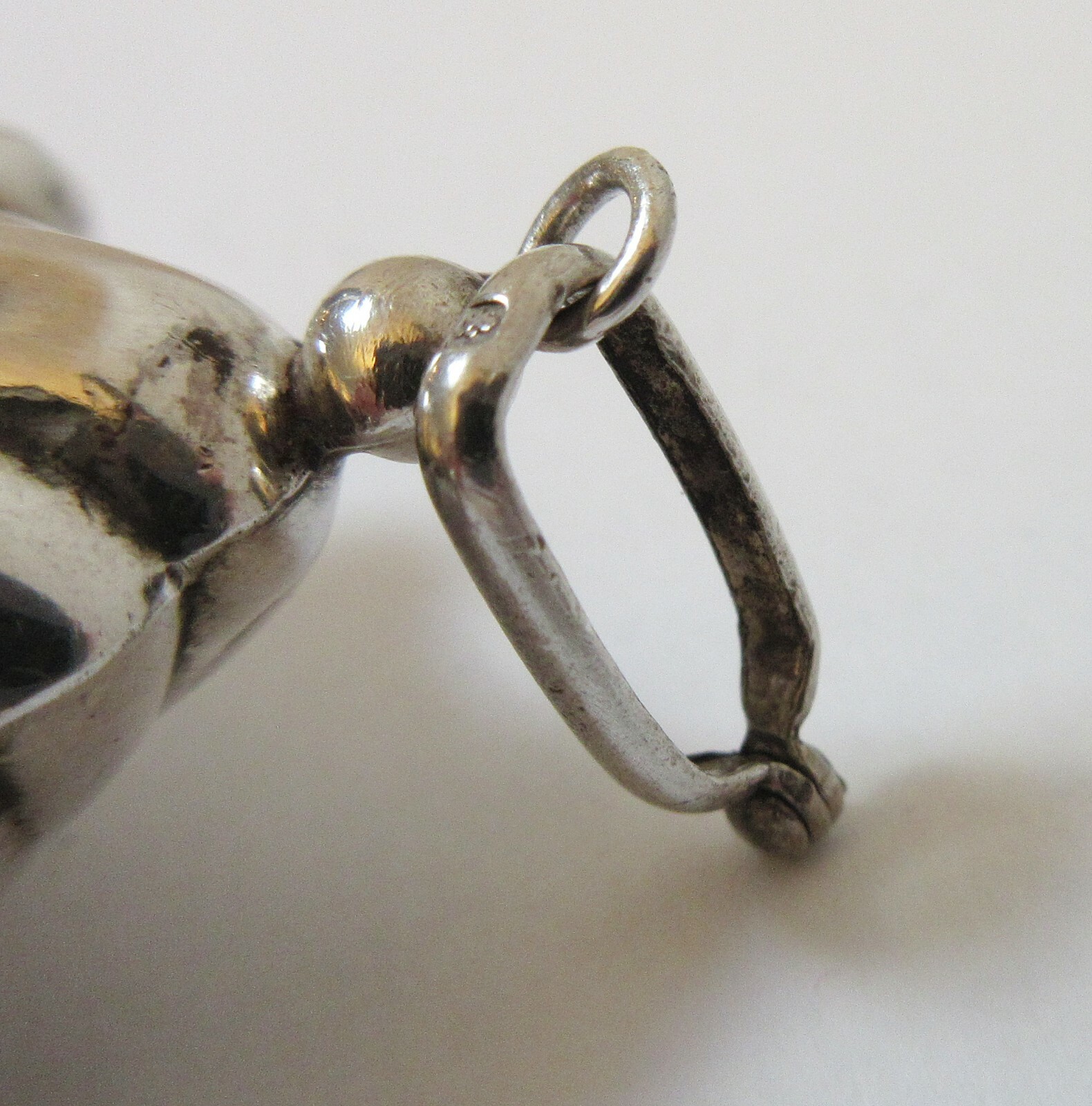 Antique Sterling Silver Rattle Cow Jumping Over Moon Carved Shell