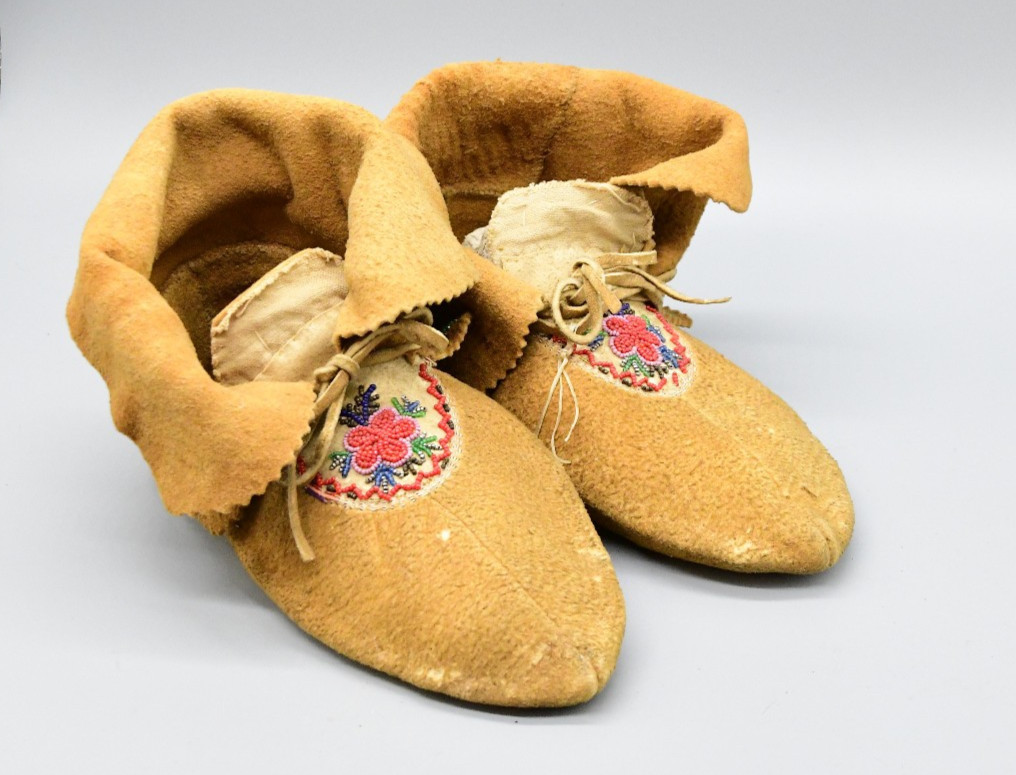 Chippewa Moccasins Part Sinew Sewn Smoked Moosehide 1880s-1910