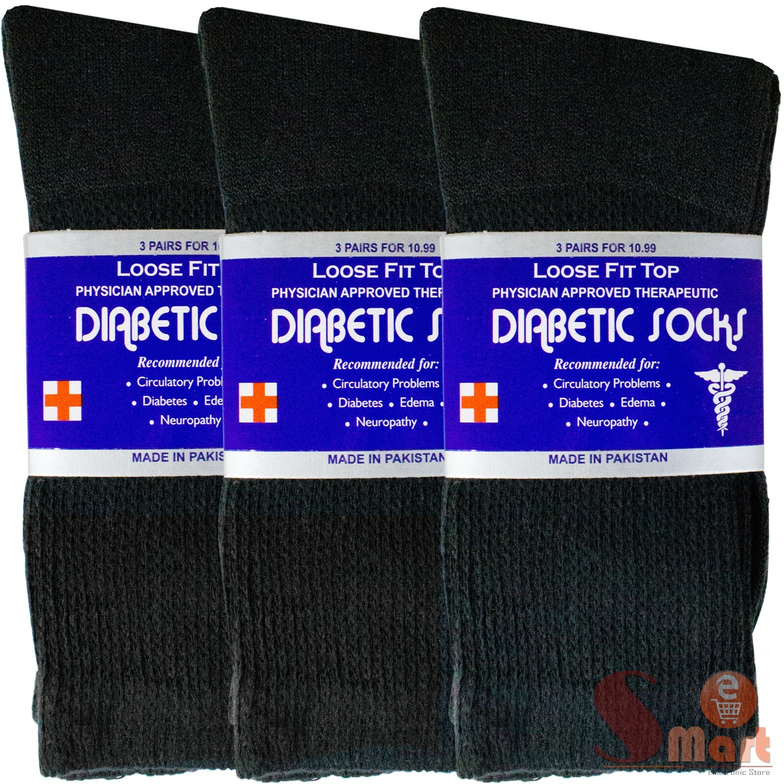 Mens Womens Physician Approved Heath Diabetic Crew Circulatory Socks Black 9-15