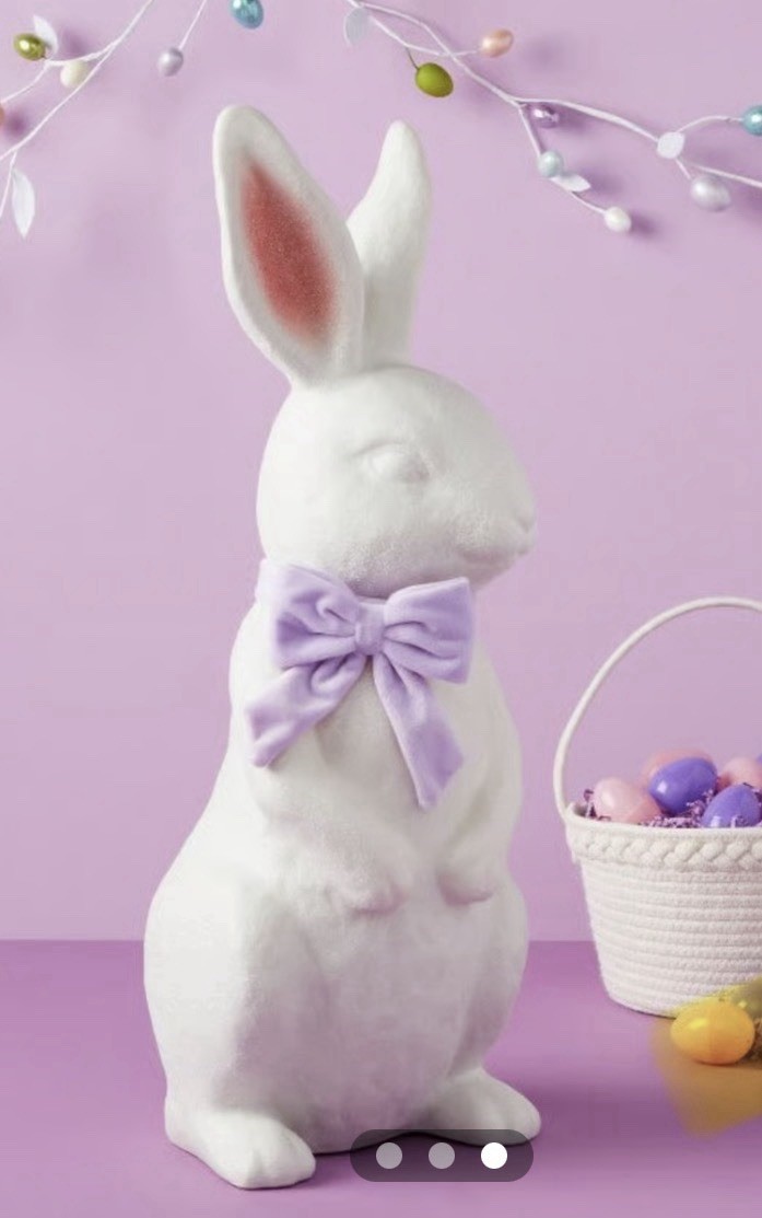 Large 25” Blow Mold Bunny Rabbit W/ Velvet Lavender Ribbon And Glitter Coating