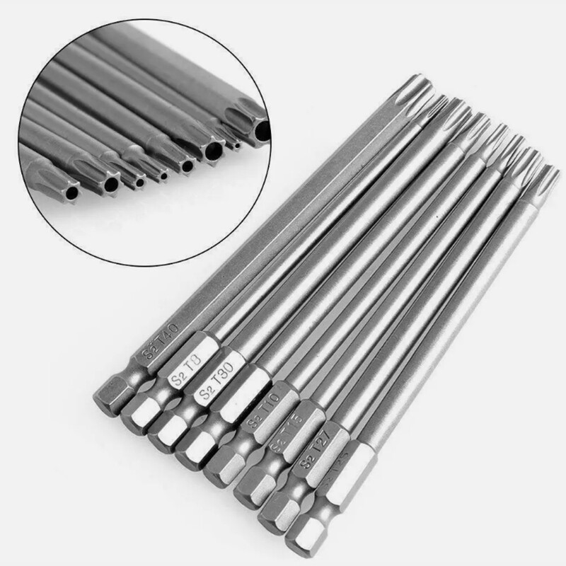 8X Torx Screwdriver Drill Bit Set 100MM Long Hex- T8 T10 T15 T20 T25 T27 T30 T40