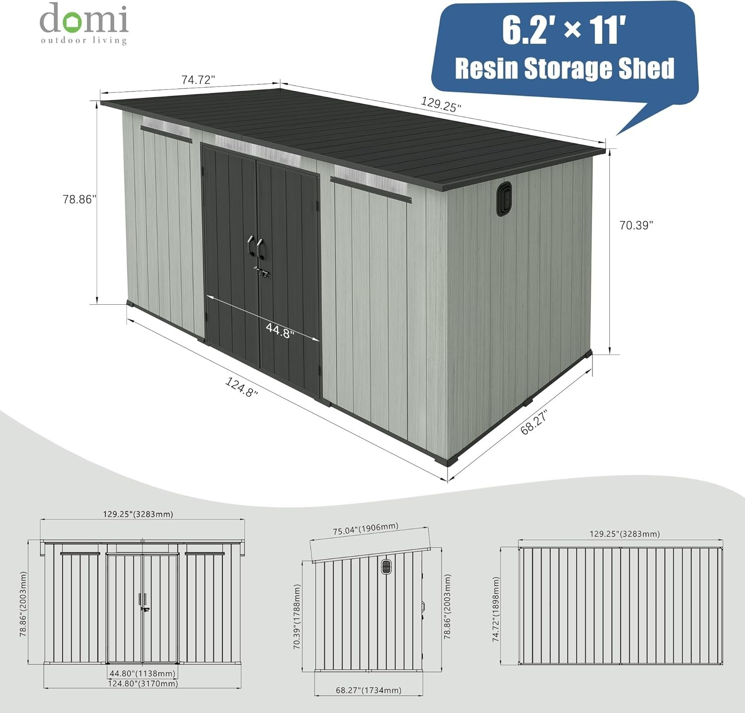 Domi 6 x 11 ft Resin Storage Shed Plastic Garden Shed