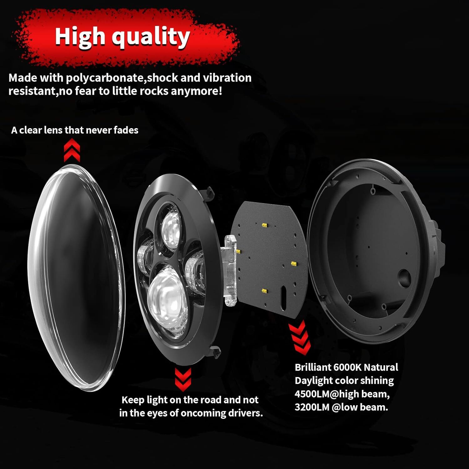 7 Inch 140W LED Headlight Hi/Lo + 2Pcs 4.5Inch 80W Fog Light for Harley Davidson