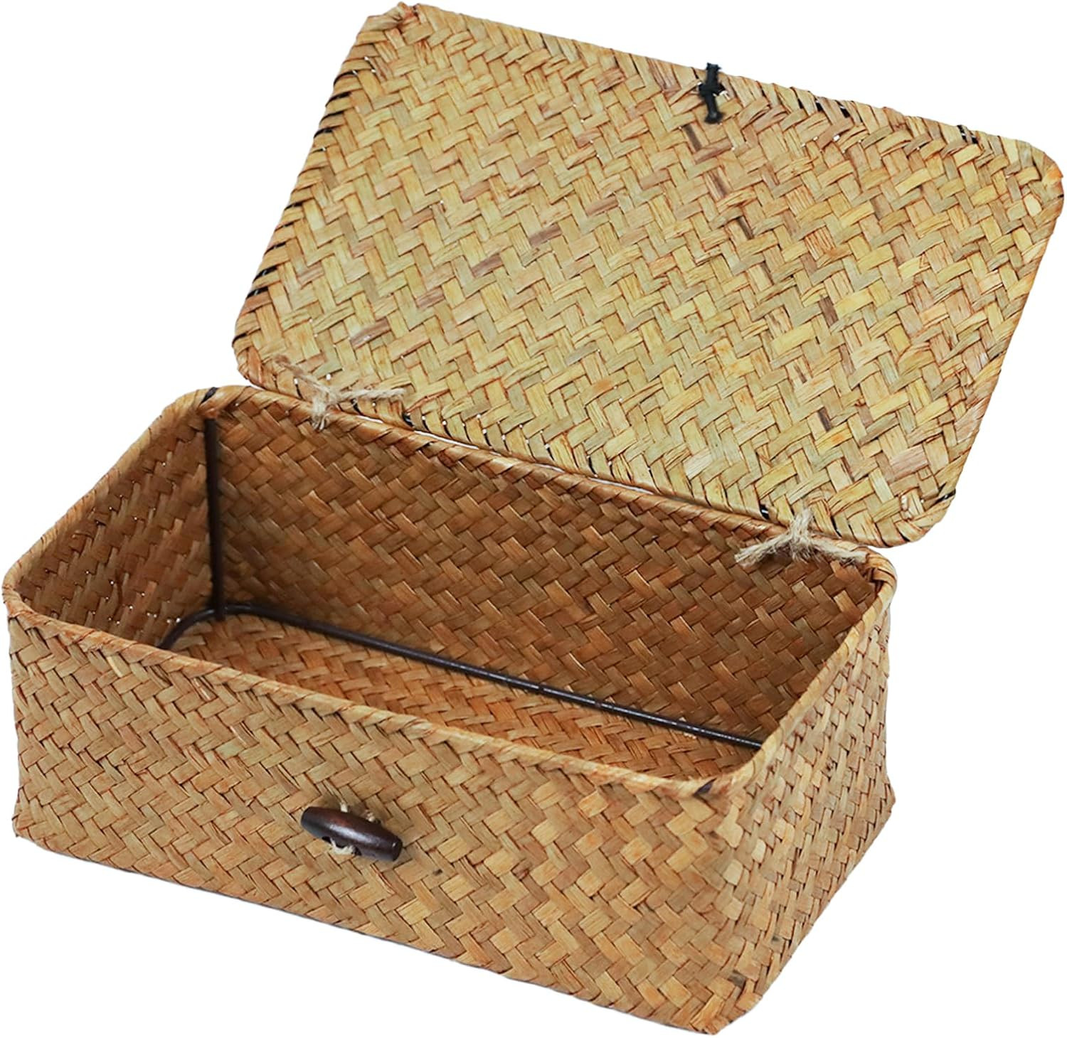 Wicker Storage Basket with Lid, Natural Seagrass Storage Baskets for Organizing,