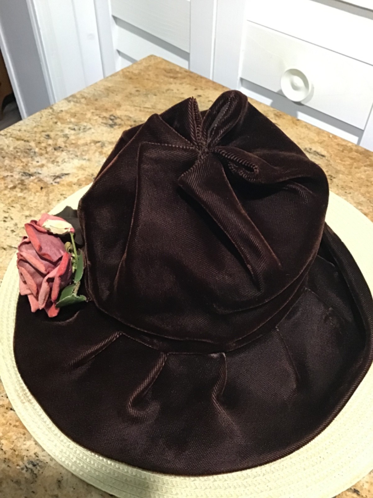 VTG Dark Brown Velvet Blossom 90’s Floppy Flower Hat