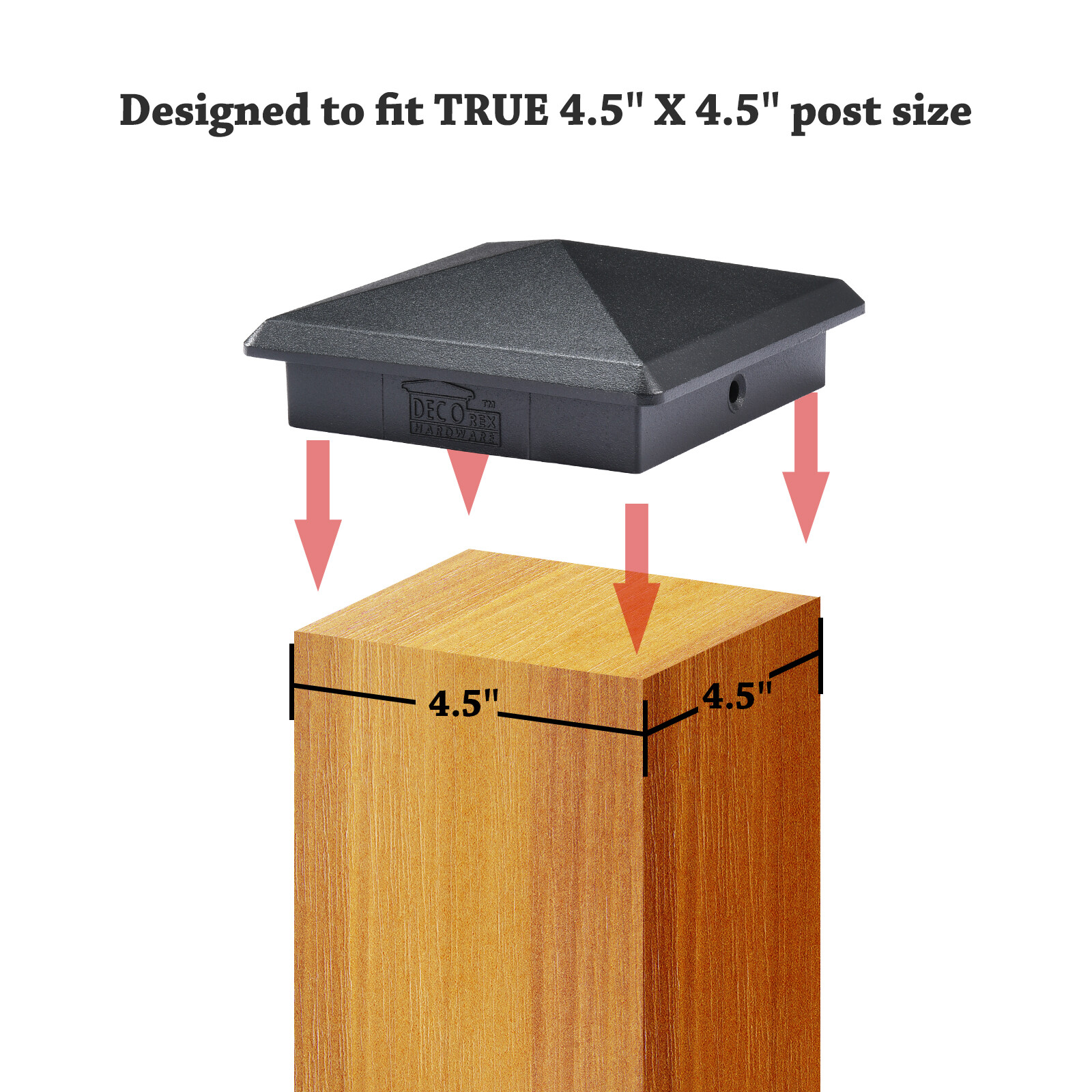 4.5" x 4.5" Heavy Duty Aluminium Pyramid Post Cap for Wood Posts - Black