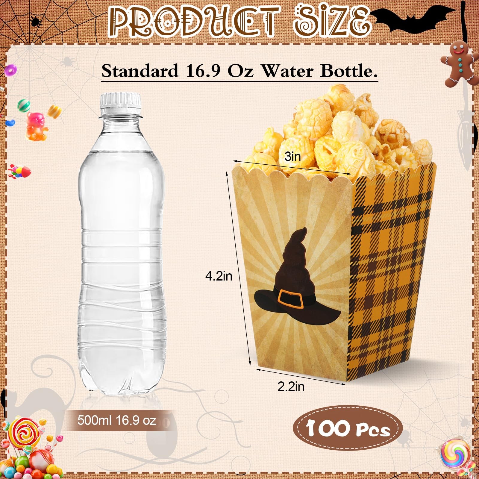 100 Pcs Magical Wizard Hat Popcorn Mini Box Halloween Wizard Popcorn Containe