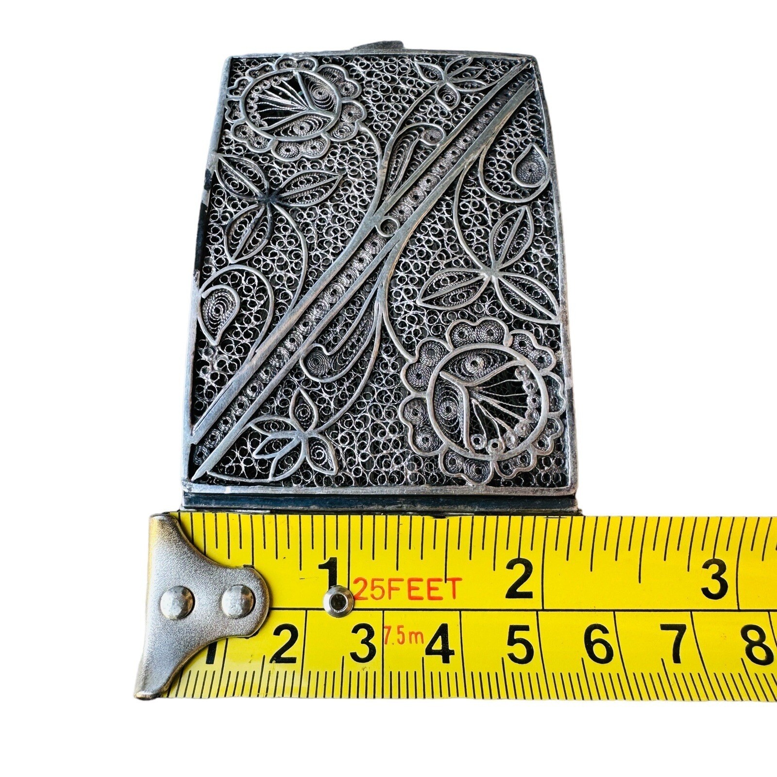 Antique Cigarette Case 3 Inch Filigree Floral Art Deco Sterling Silver 76.3g